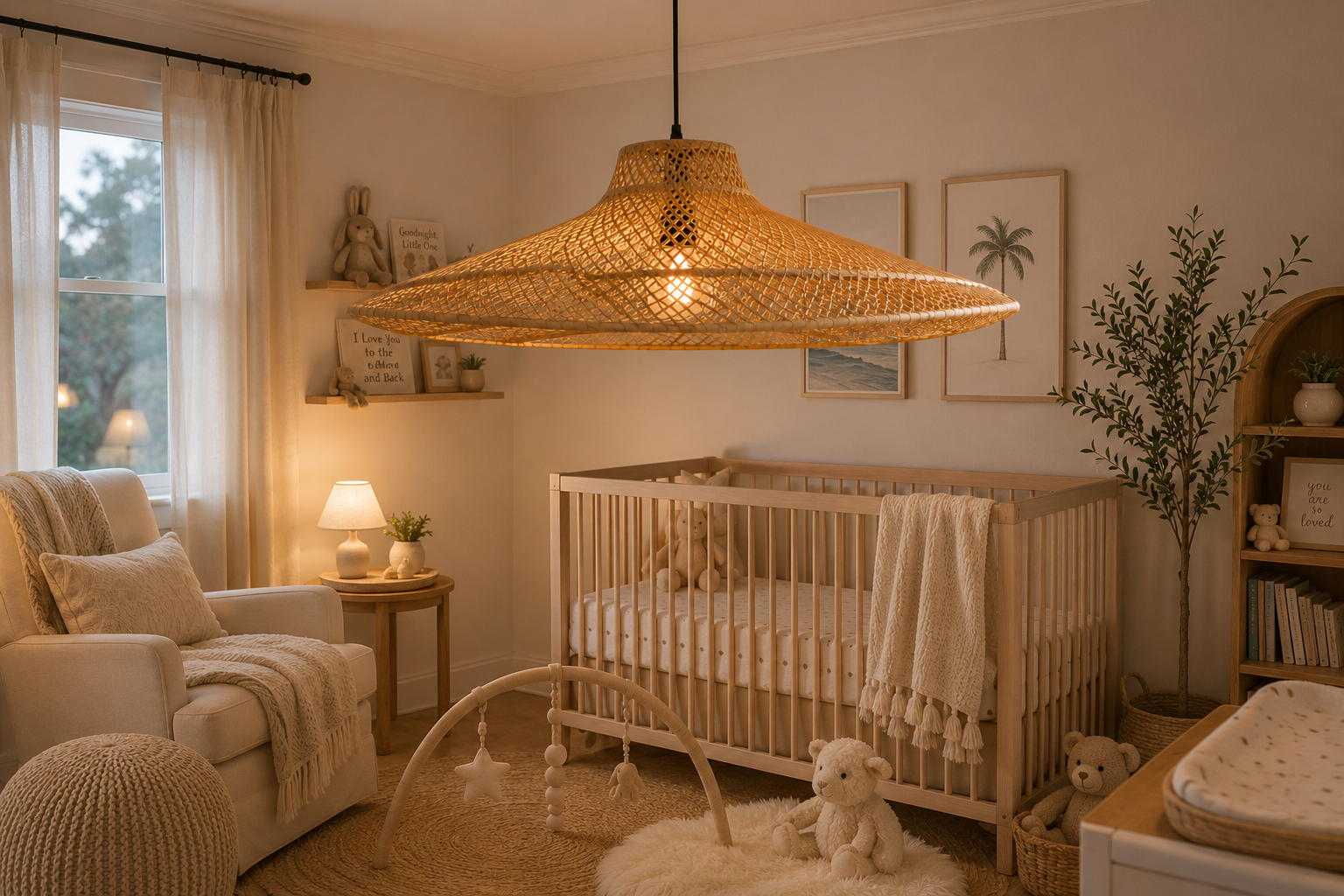 Large Modern Handwoven Rattan Pendant Light Natural Boho Ceiling Lamp
