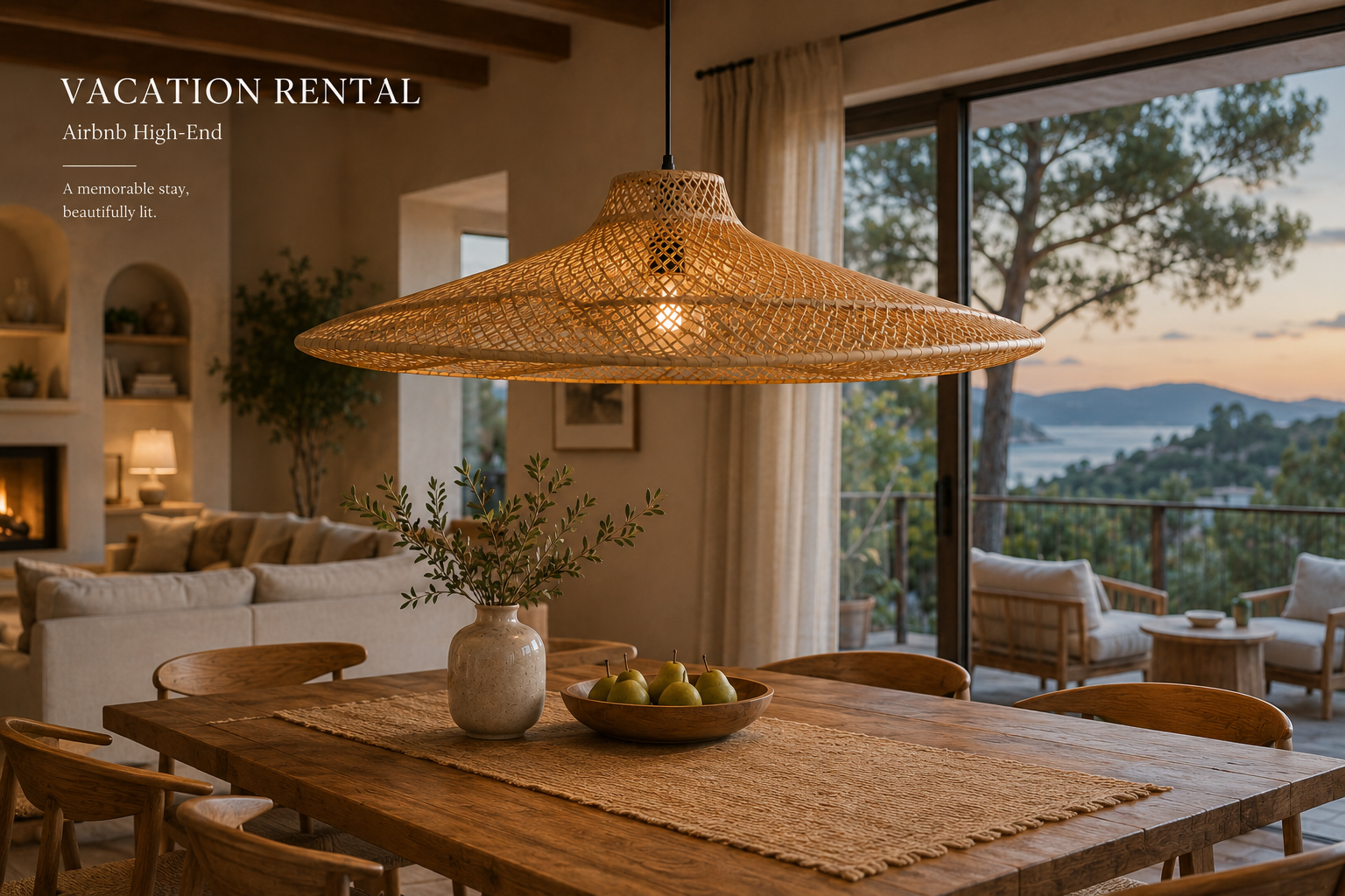 Large Modern Handwoven Rattan Pendant Light Natural Boho Ceiling Lamp