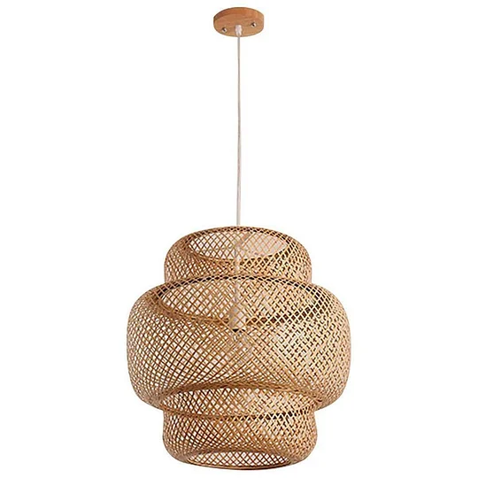 Creative Double Layer Rattan Pendant Light Boho Wicker Hanging Lamp Natural Ceiling Light