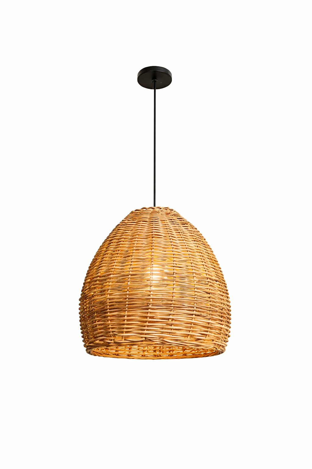 Nordic Handwoven Rattan Pendant Light Bell Shape Natural Wicker Hanging Lamp
