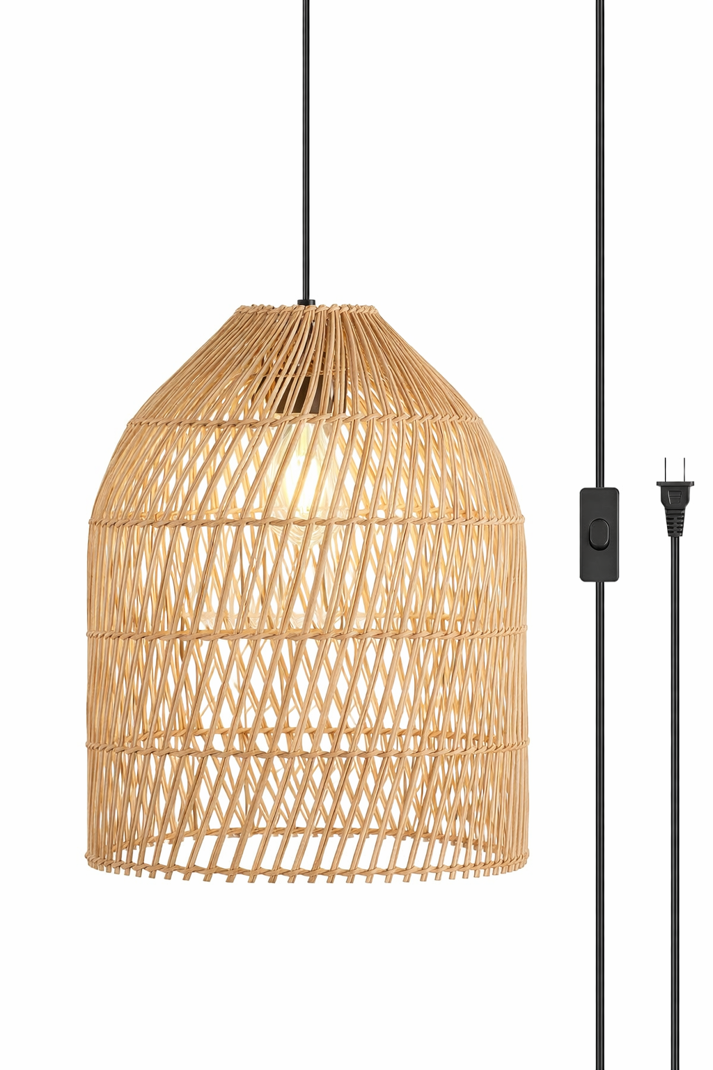 Wholesale Rattan Pendant Light Tall Cage Shape Wicker Hanging Lamp Supplier