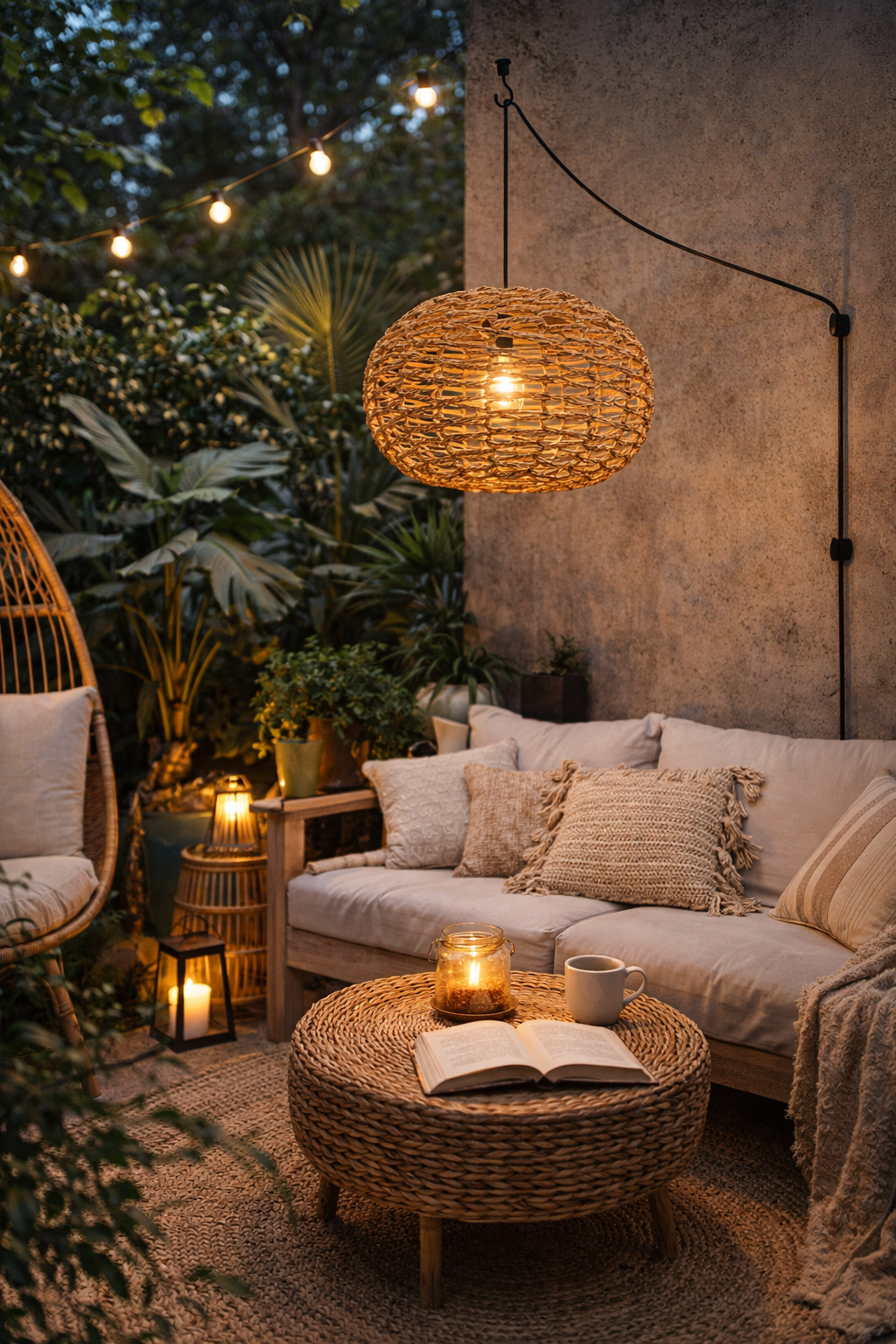 Adjustable Plug-in Rattan Pendant Light Wall Hook Hanging Wicker Lamp Boho Style