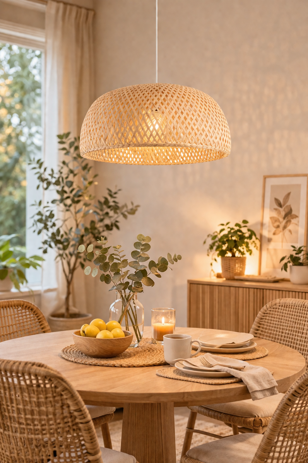 Rattan Pendant Light Drum Shape Woven Hanging Lamp Commercial Lighting Supplier