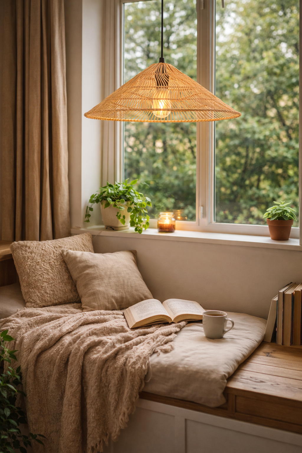 Black Rattan Pendant Light Wide Cone Plug-in Wicker Hanging Lamp Modern Boho