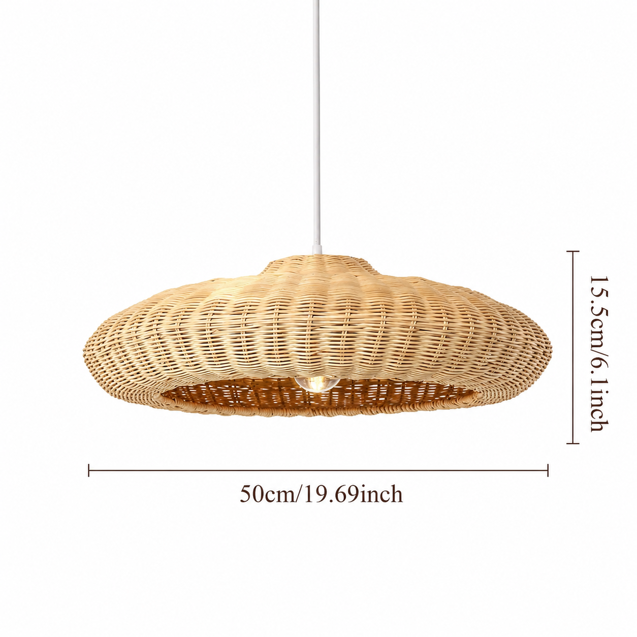 Boho Handwoven Rattan Pendant Light 50cm Natural Wicker Ceiling Lamp