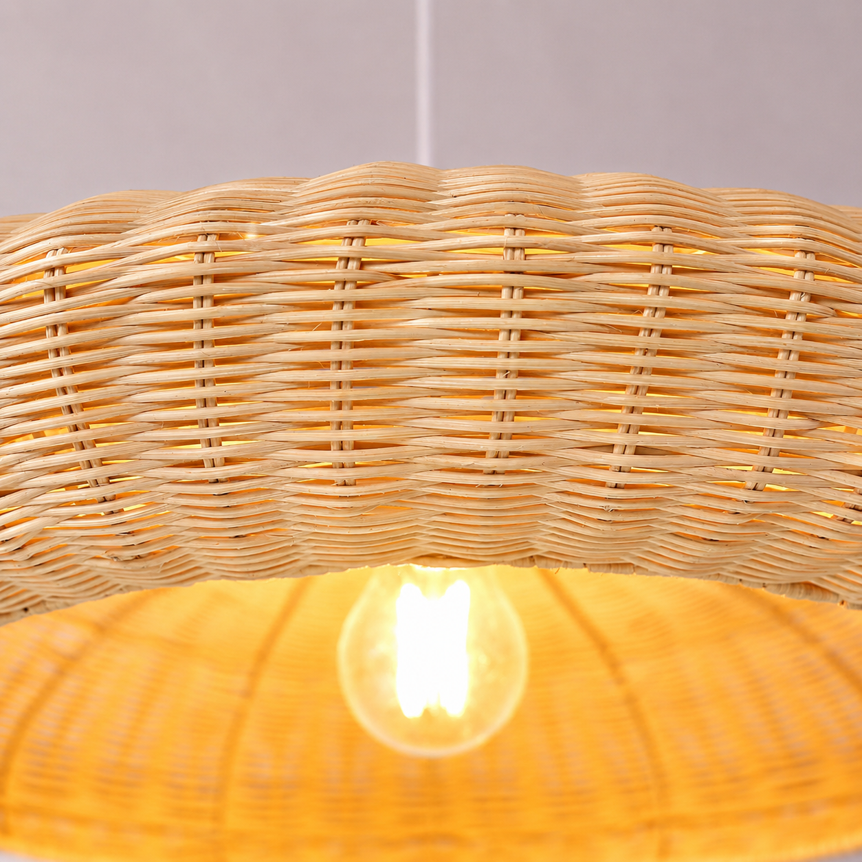 Boho Handwoven Rattan Pendant Light 50cm Natural Wicker Ceiling Lamp