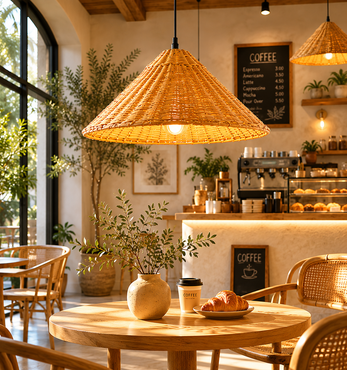 Commercial Wabi Sabi Handwoven Rattan Cone Pendant Light