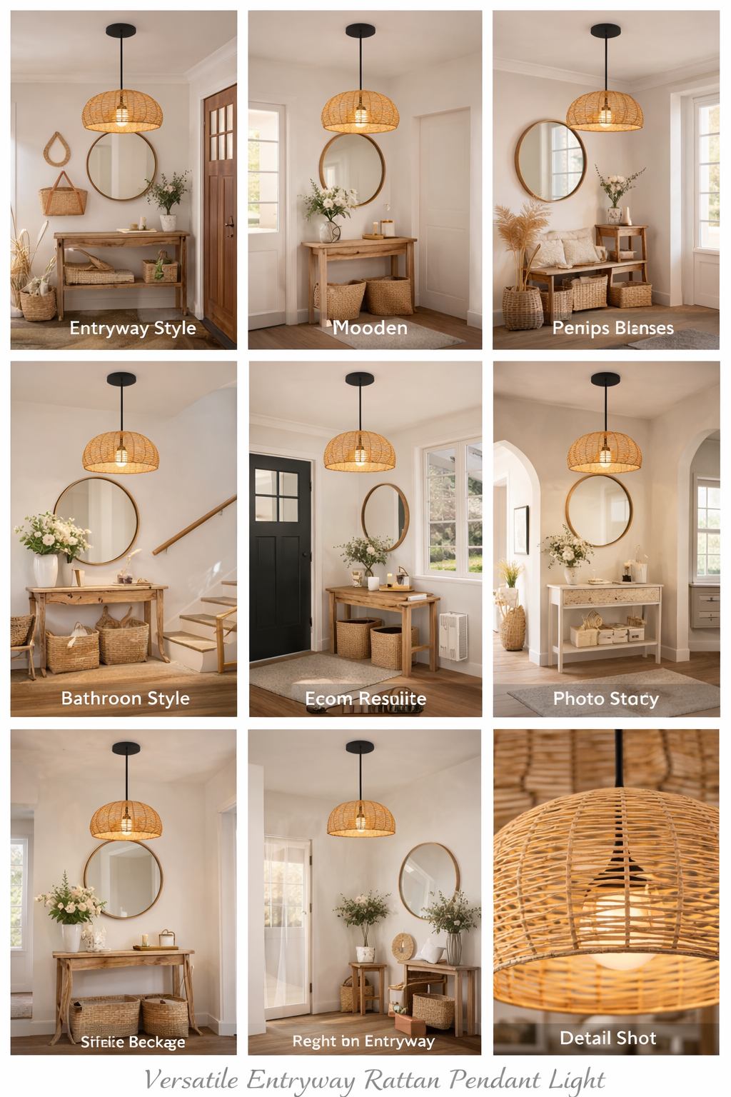 Modern Handwoven Rattan Pendant Light Natural Wicker Ceiling Lamp