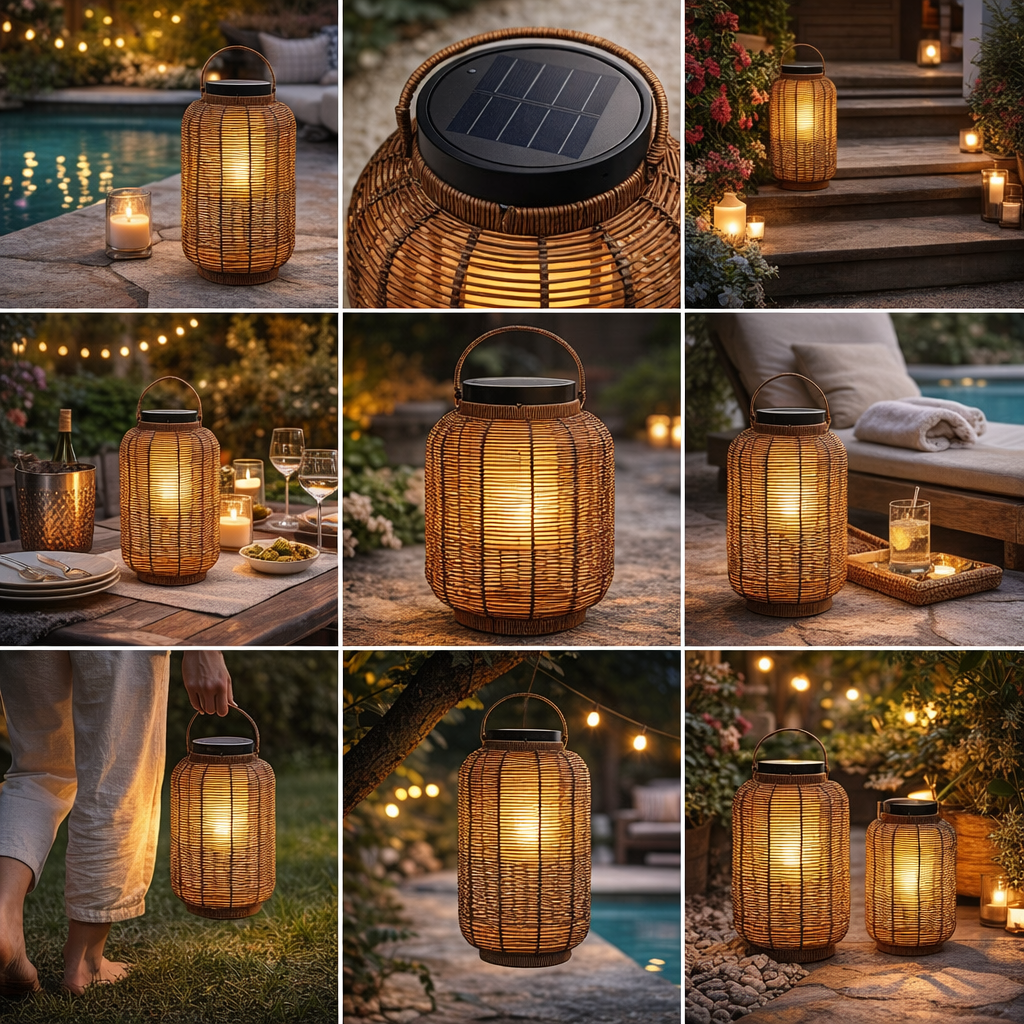 Outdoor Solar Rattan Lantern LED Light Waterproof Garden Decorative Lamp