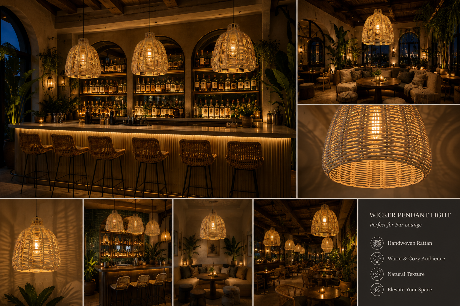 Modern White Rattan Pendant Light for Cafe Restaurant Hotel Projects