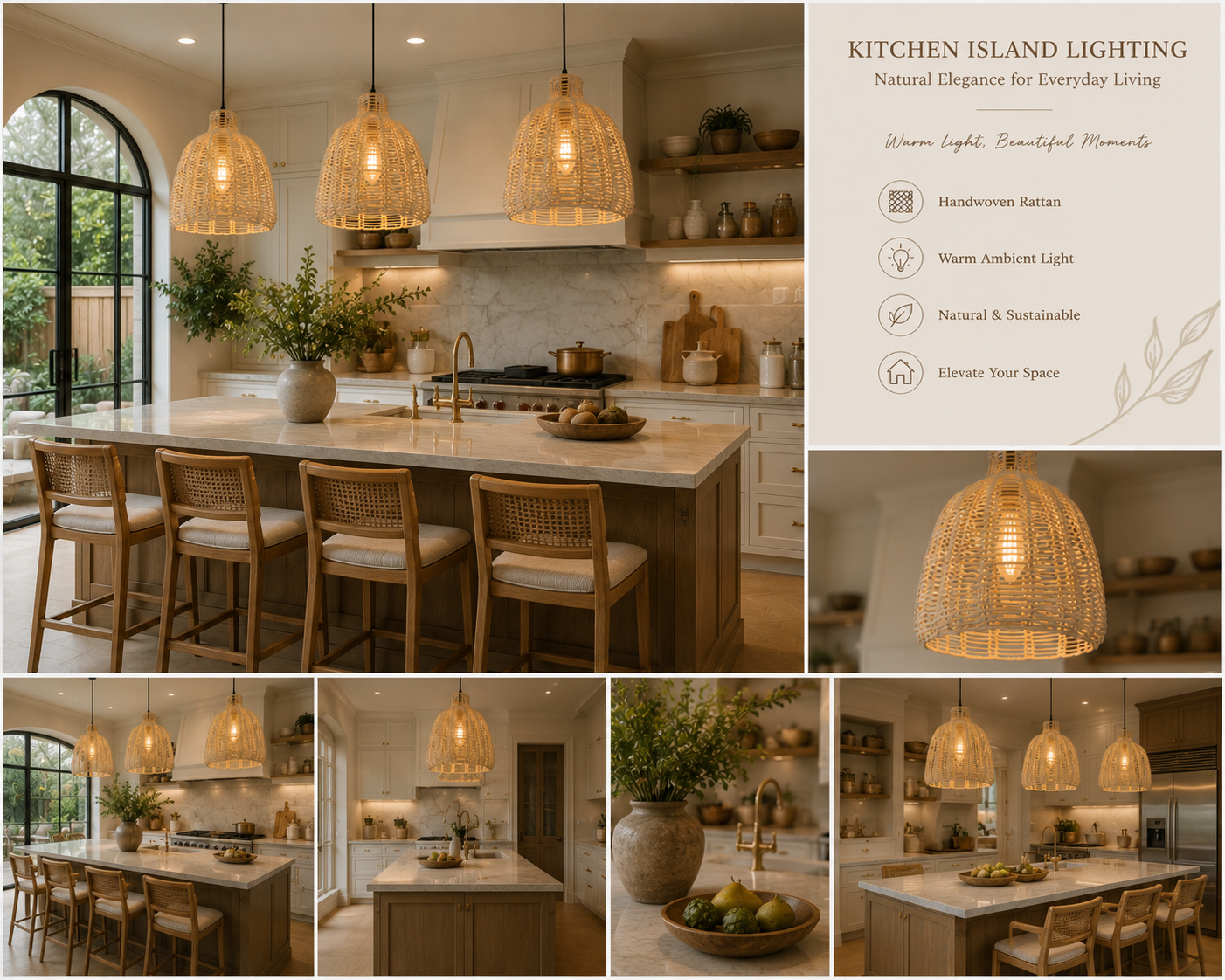 Modern White Rattan Pendant Light for Cafe Restaurant Hotel Projects