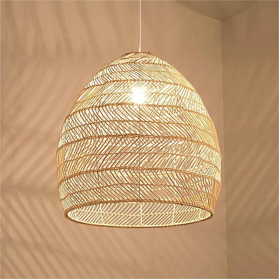Natural Handwoven Rattan Pendant Light Dome Boho Ceiling Lamp