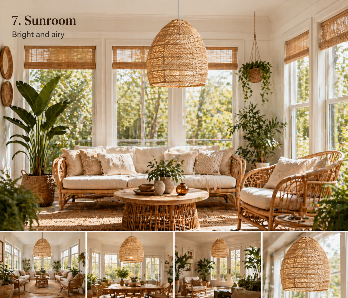 Natural Handwoven Rattan Pendant Light Dome Boho Ceiling Lamp