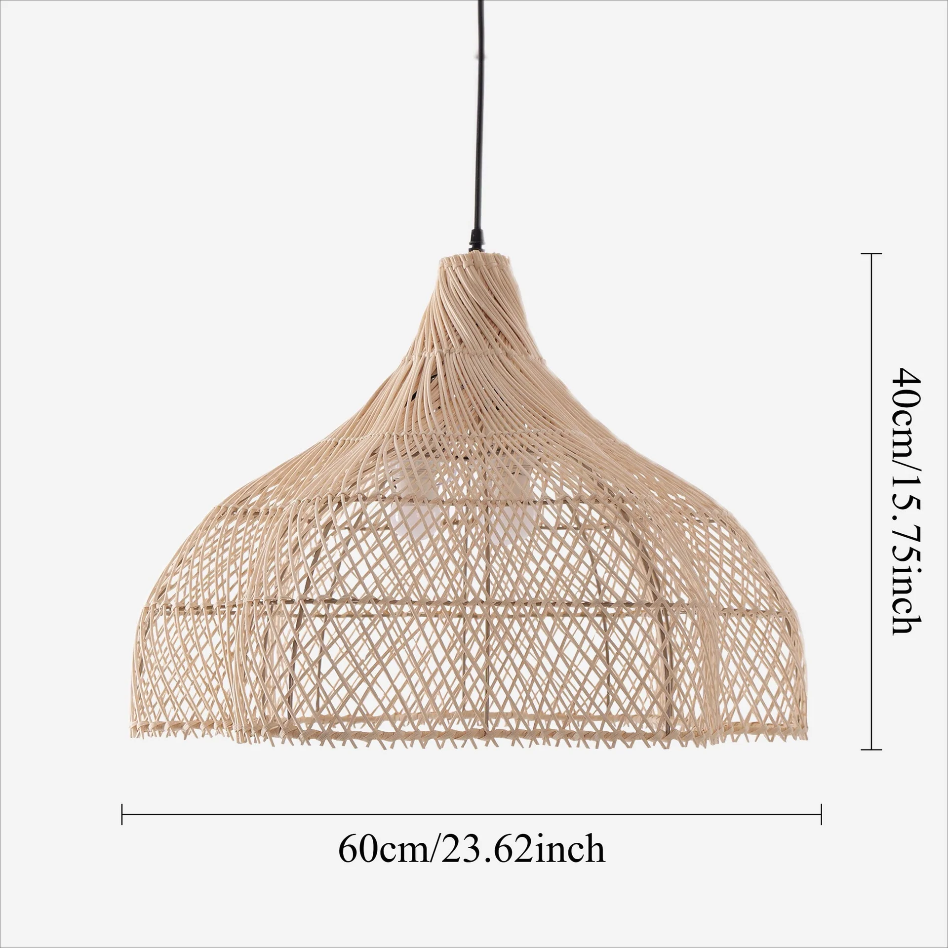 Classic Dome Handwoven Rattan Pendant Light Natural Wicker Hanging Lamp for Dining Room