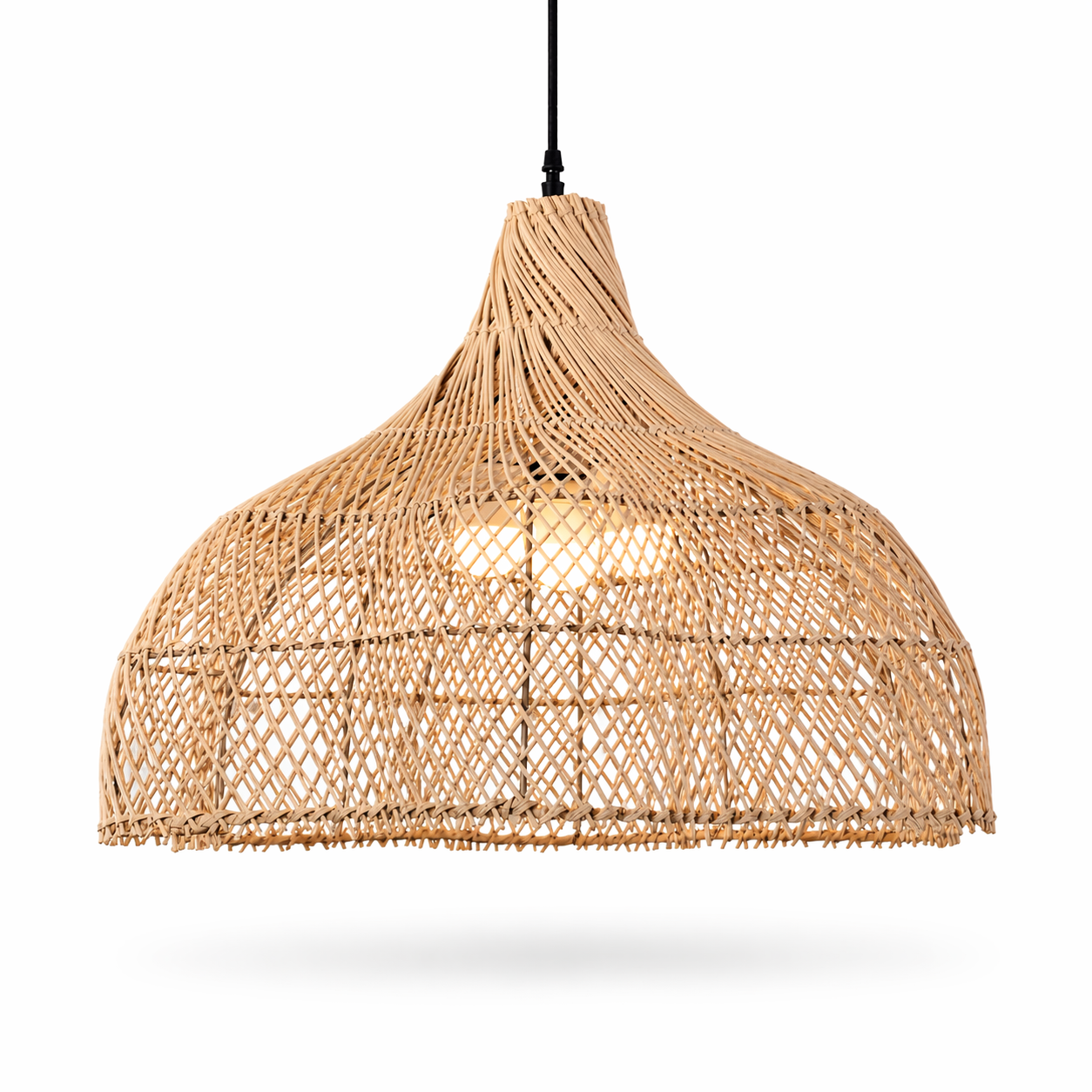 Classic Dome Handwoven Rattan Pendant Light Natural Wicker Hanging Lamp for Dining Room