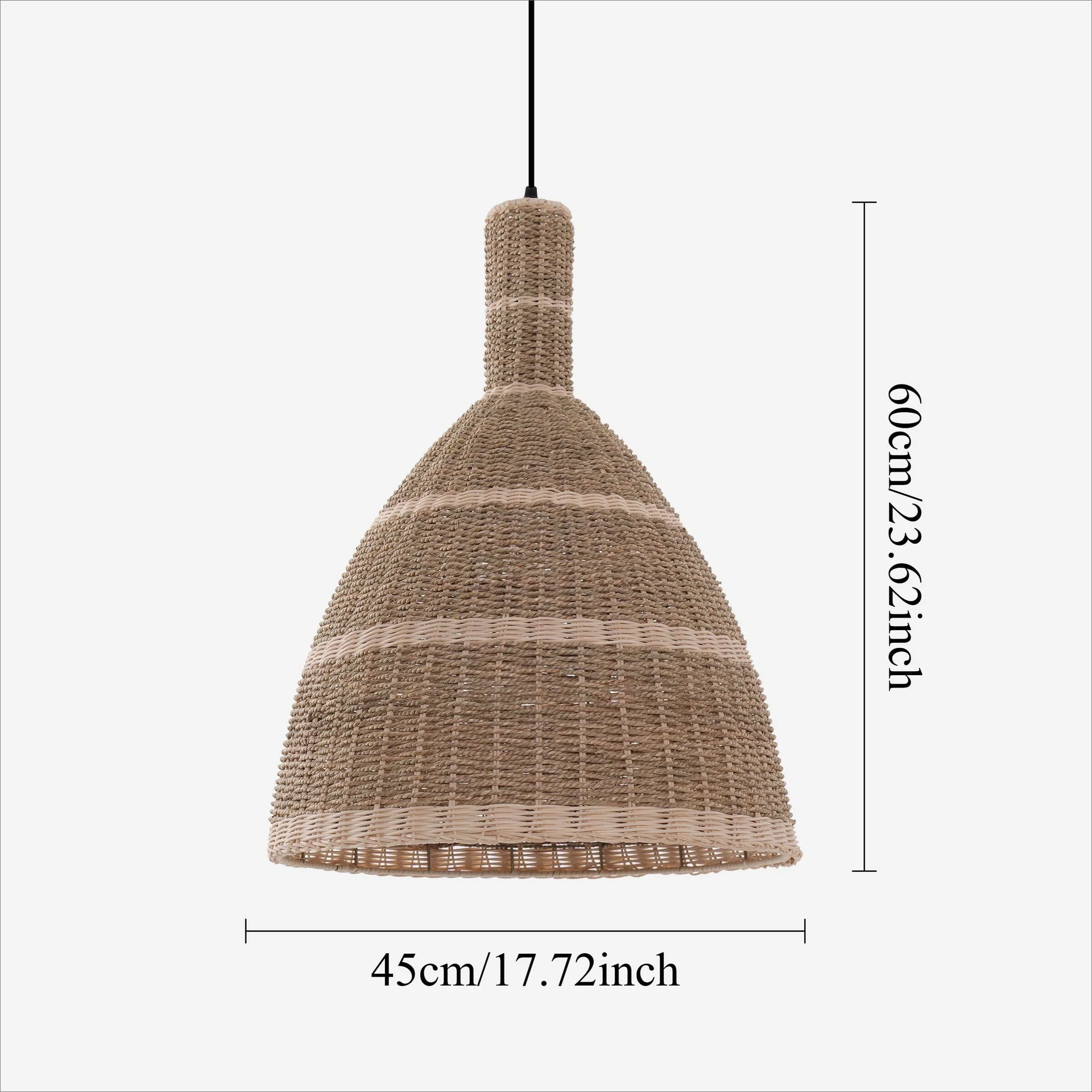 Large Handwoven Seagrass Pendant Light – Natural Boho Wicker Hanging Lamp for Dining Room Kitchen Cafe