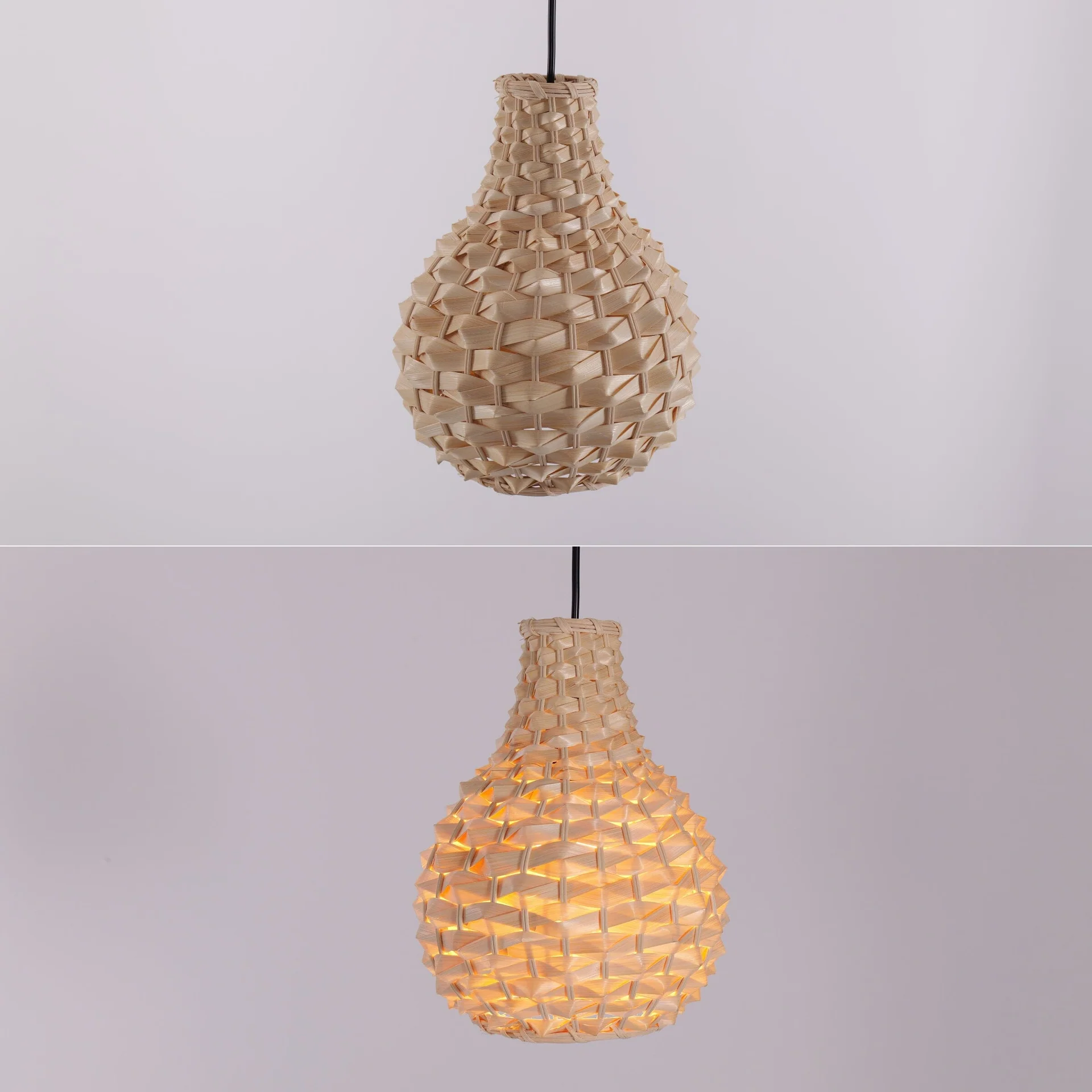 Handwoven Bamboo Pendant Light – Boho Teardrop Wicker Hanging Lamp for Dining Room Bedroom Cafe
