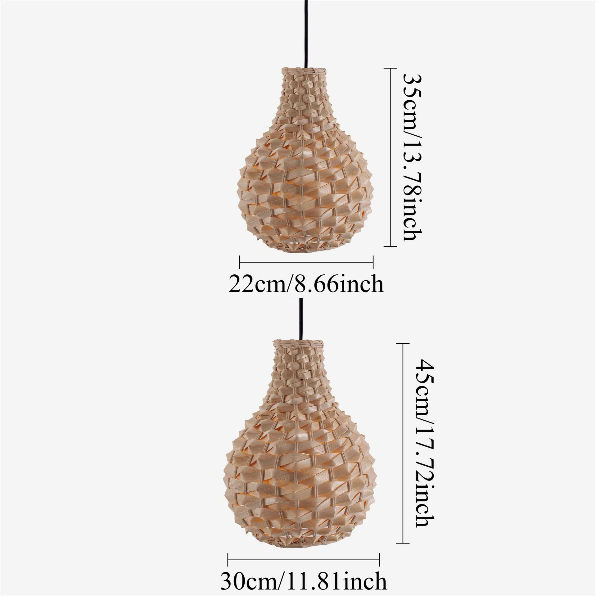 Handwoven Bamboo Pendant Light – Boho Teardrop Wicker Hanging Lamp for Dining Room Bedroom Cafe