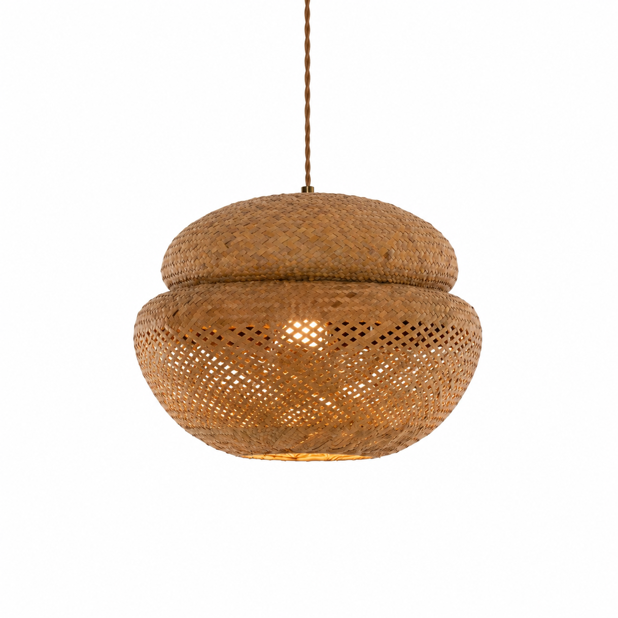 Boho Handwoven Rattan Pendant Light – Rustic Bamboo Hanging Ceiling Lamp for Living Room Dining Room