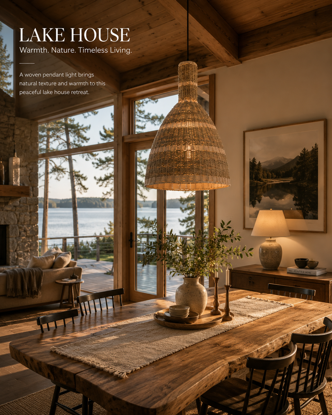 Large Handwoven Seagrass Pendant Light – Natural Boho Wicker Hanging Lamp for Dining Room Kitchen Cafe