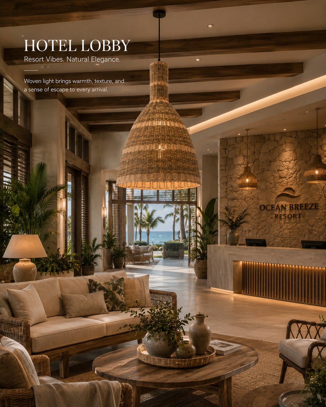 Large Handwoven Seagrass Pendant Light – Natural Boho Wicker Hanging Lamp for Dining Room Kitchen Cafe