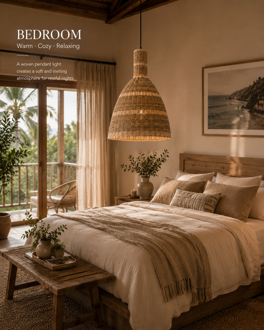 Large Handwoven Seagrass Pendant Light – Natural Boho Wicker Hanging Lamp for Dining Room Kitchen Cafe