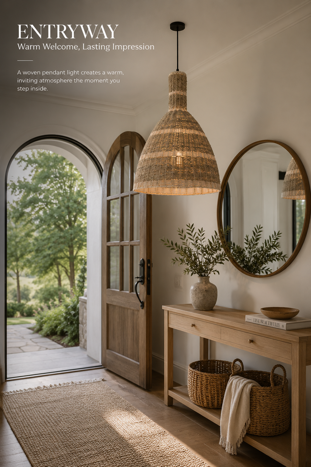 Large Handwoven Seagrass Pendant Light – Natural Boho Wicker Hanging Lamp for Dining Room Kitchen Cafe