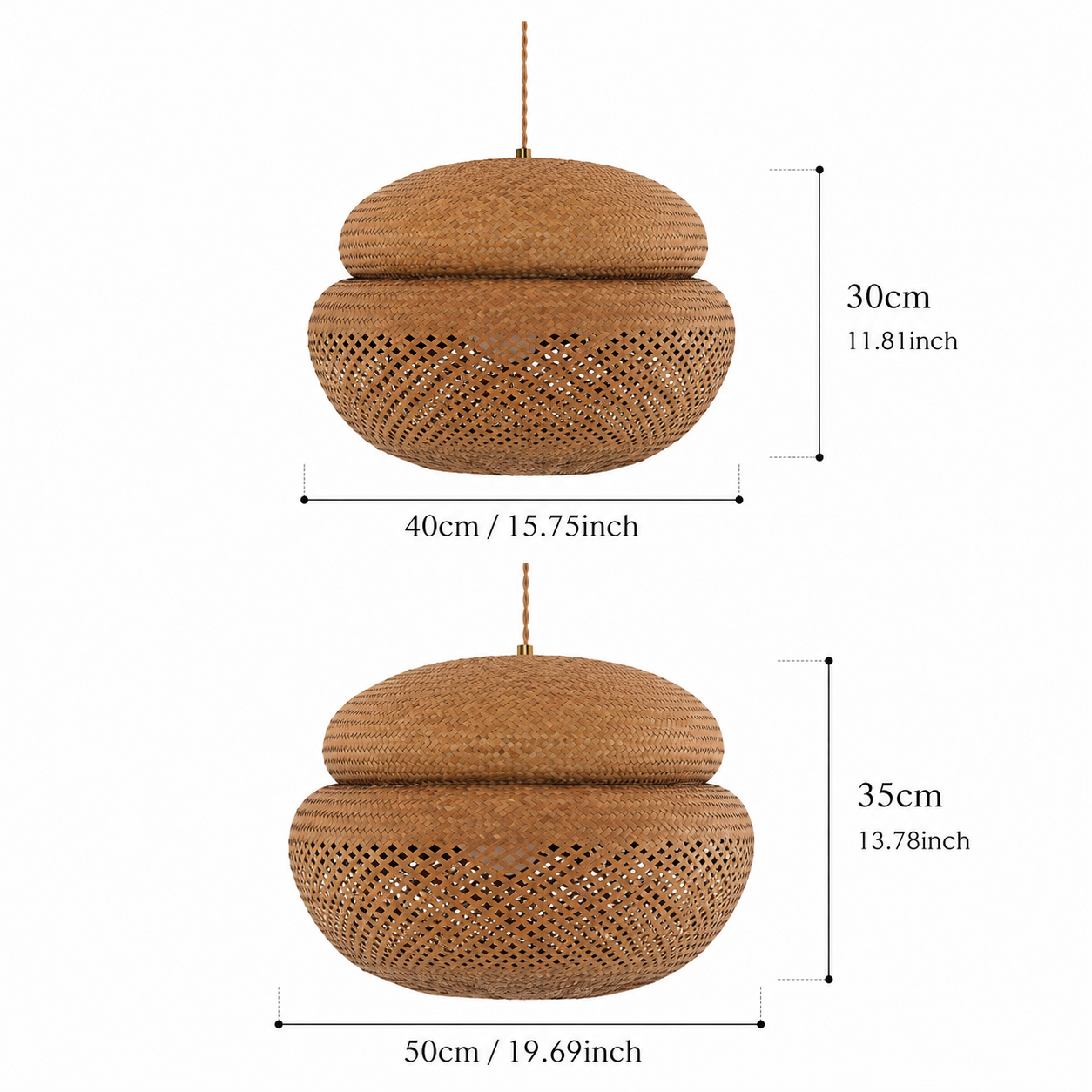 Boho Handwoven Rattan Pendant Light – Rustic Bamboo Hanging Ceiling Lamp for Living Room Dining Room