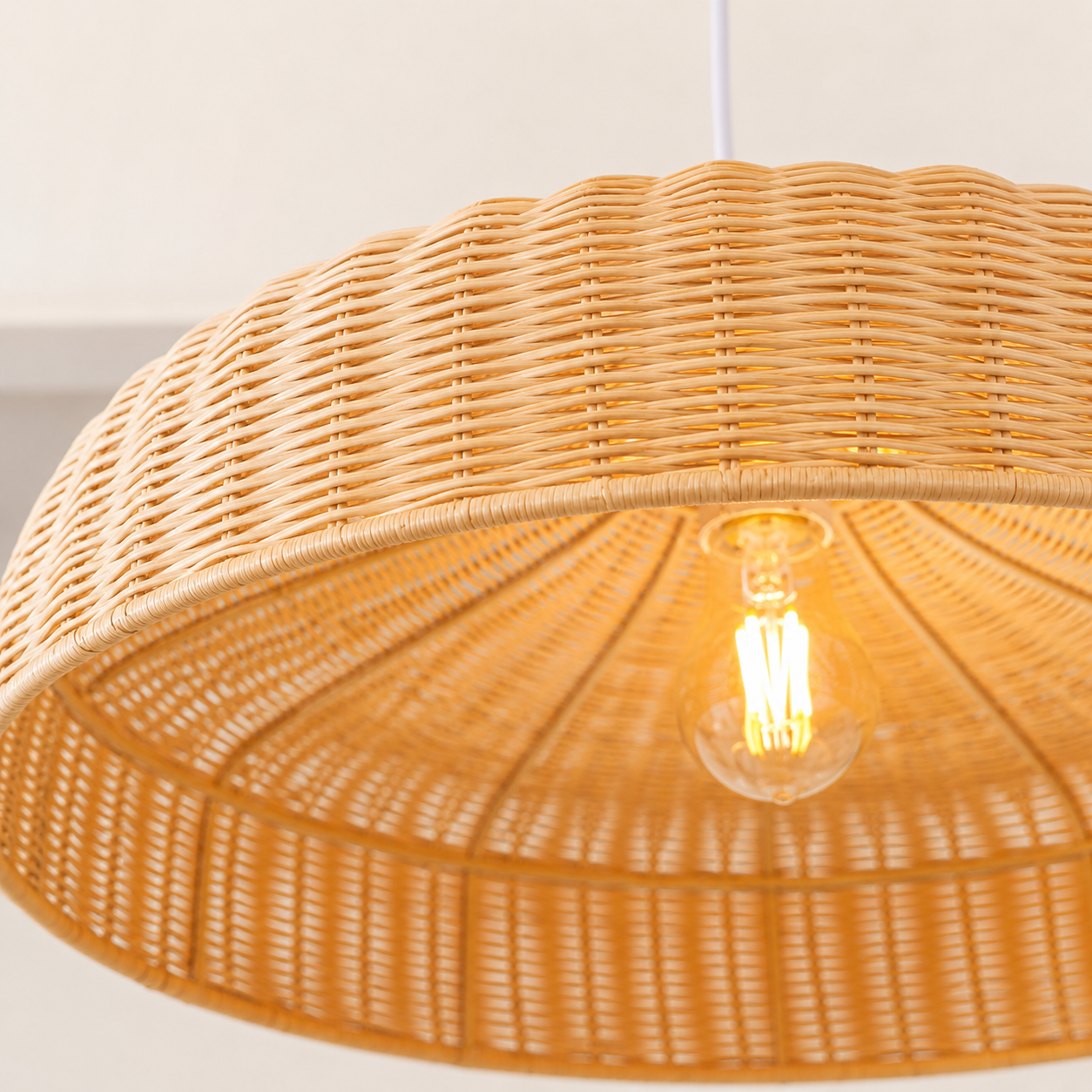 Minimalist Rattan Pendant Light – Handmade Flat Woven Ceiling Lamp for Dining Room Kitchen Cafe