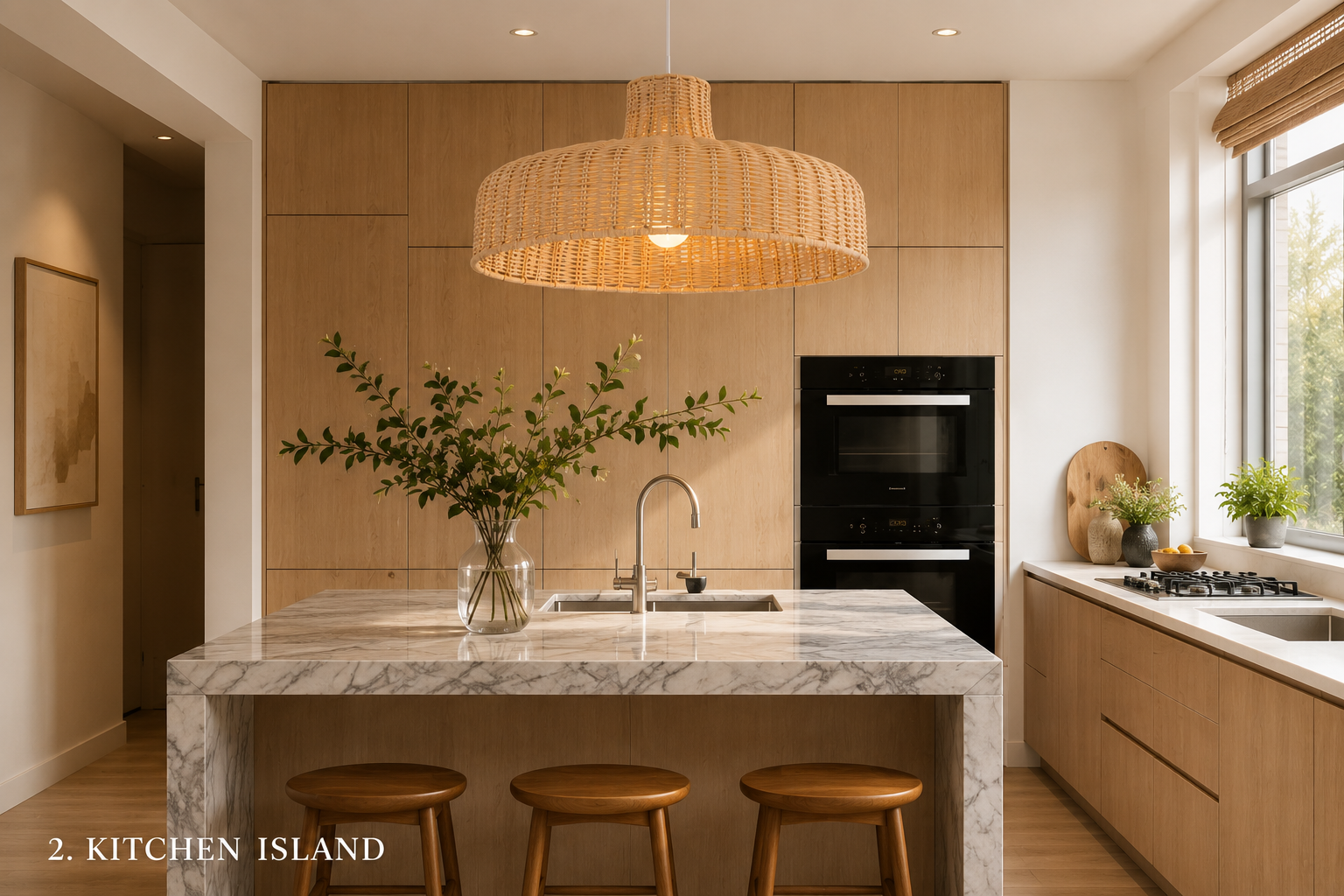 Minimalist Rattan Pendant Light – Handmade Flat Woven Ceiling Lamp for Dining Room Kitchen Cafe