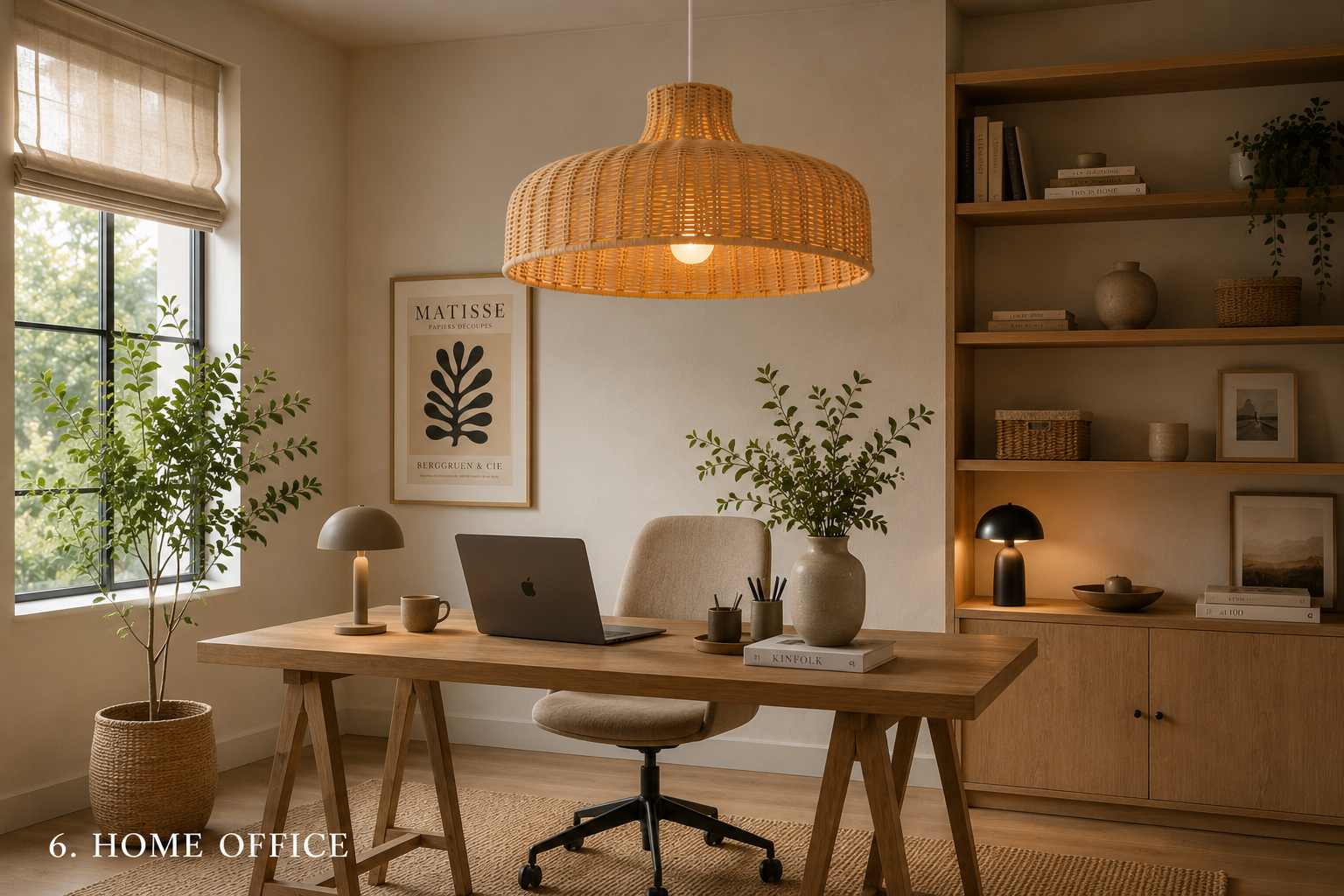 Minimalist Rattan Pendant Light – Handmade Flat Woven Ceiling Lamp for Dining Room Kitchen Cafe