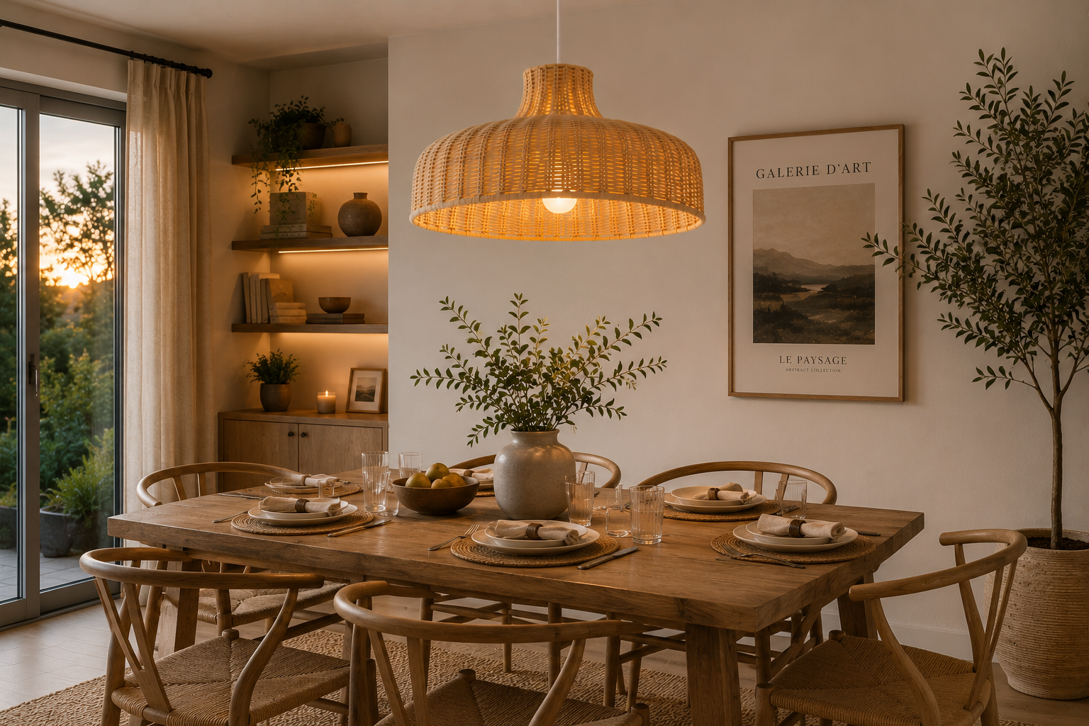 Minimalist Rattan Pendant Light – Handmade Flat Woven Ceiling Lamp for Dining Room Kitchen Cafe