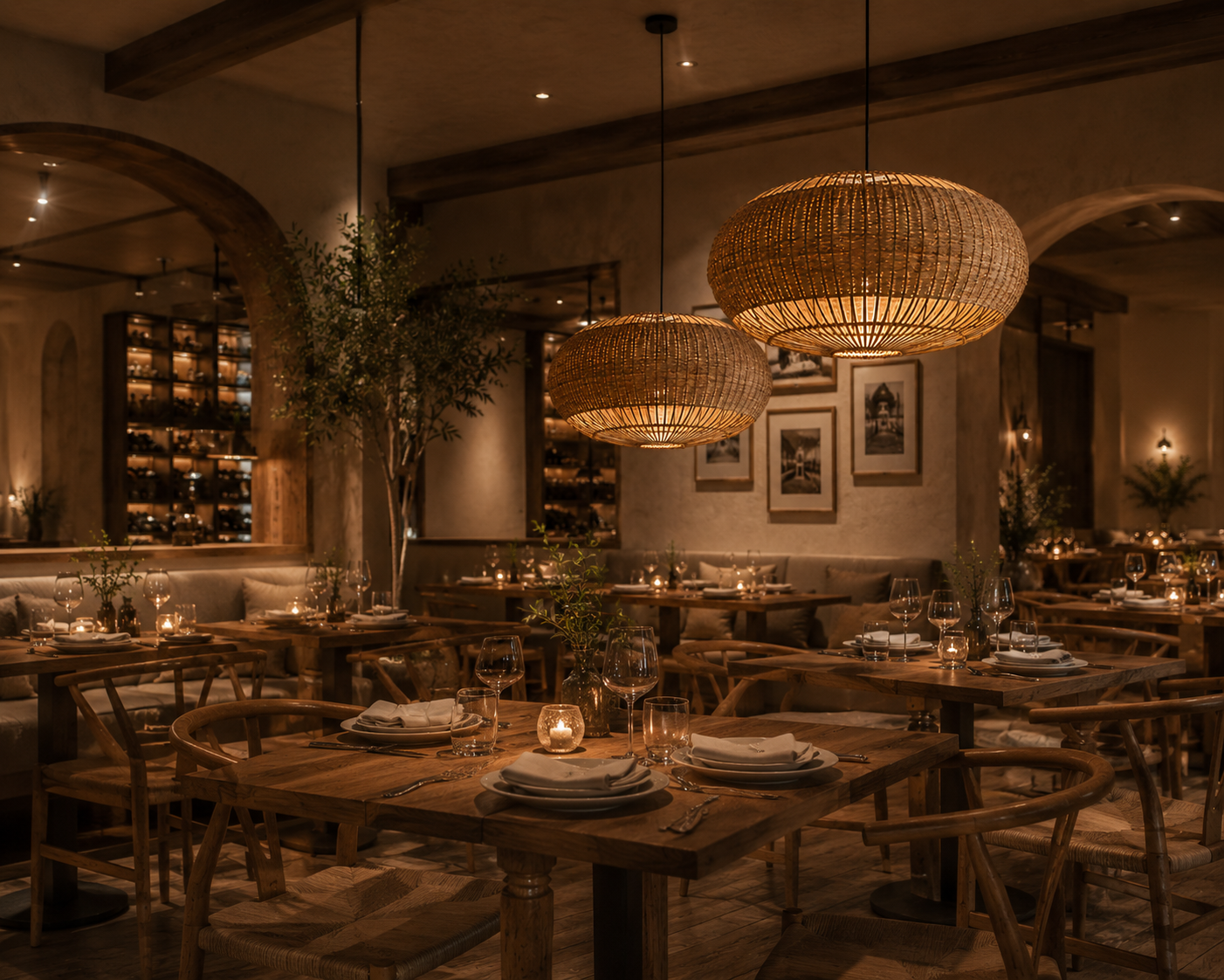 Modern Handwoven Rattan Pendant Light for Dining Room Cafe Hotel