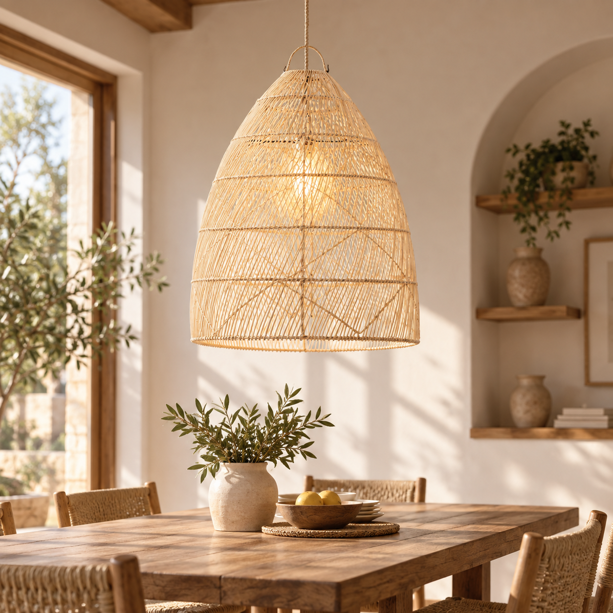 Handwoven Rattan Bell Pendant Light for Hospitality, FF&E & Retail Projects