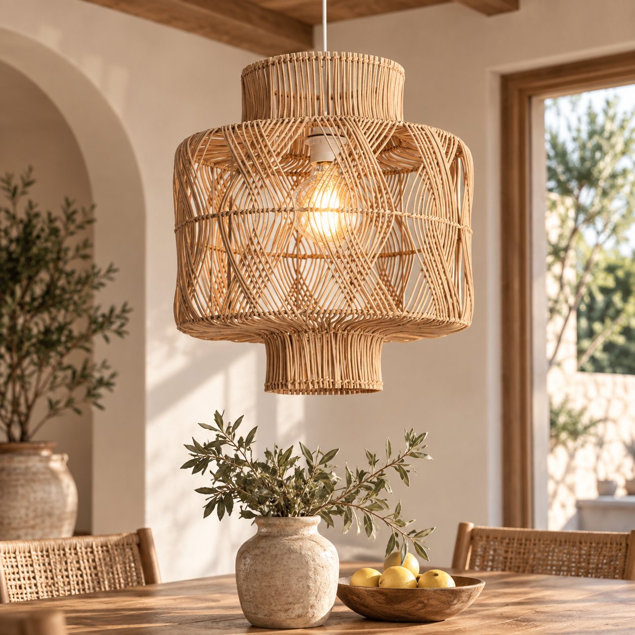 Sculptural Handwoven Rattan Drum Pendant Light for Hospitality & Retail Projects