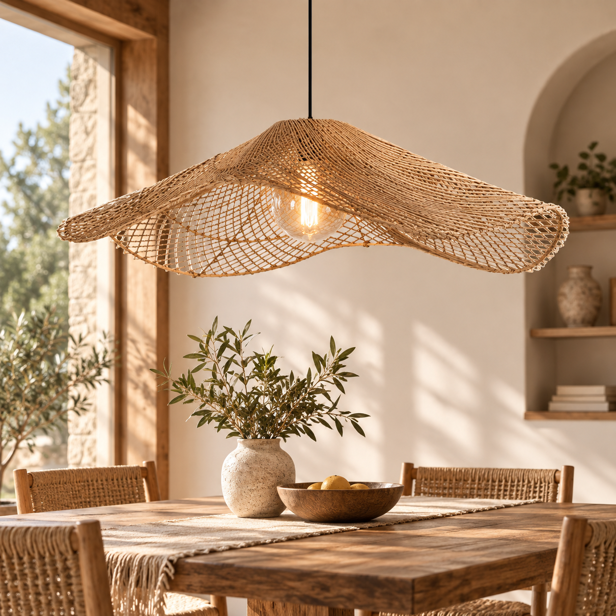 Sculptural Wave Woven Natural Fiber Pendant Light for Hospitality & Retail Projects