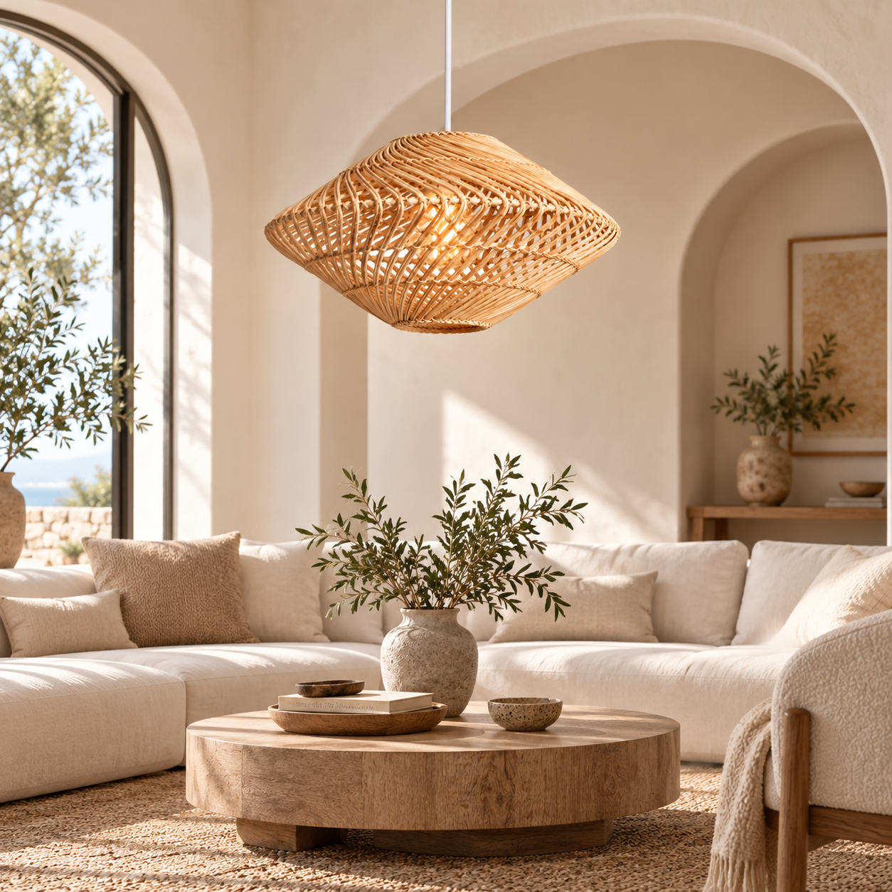 Handwoven Rattan UFO Pendant Light for Hospitality, Restaurant & Retail Projects