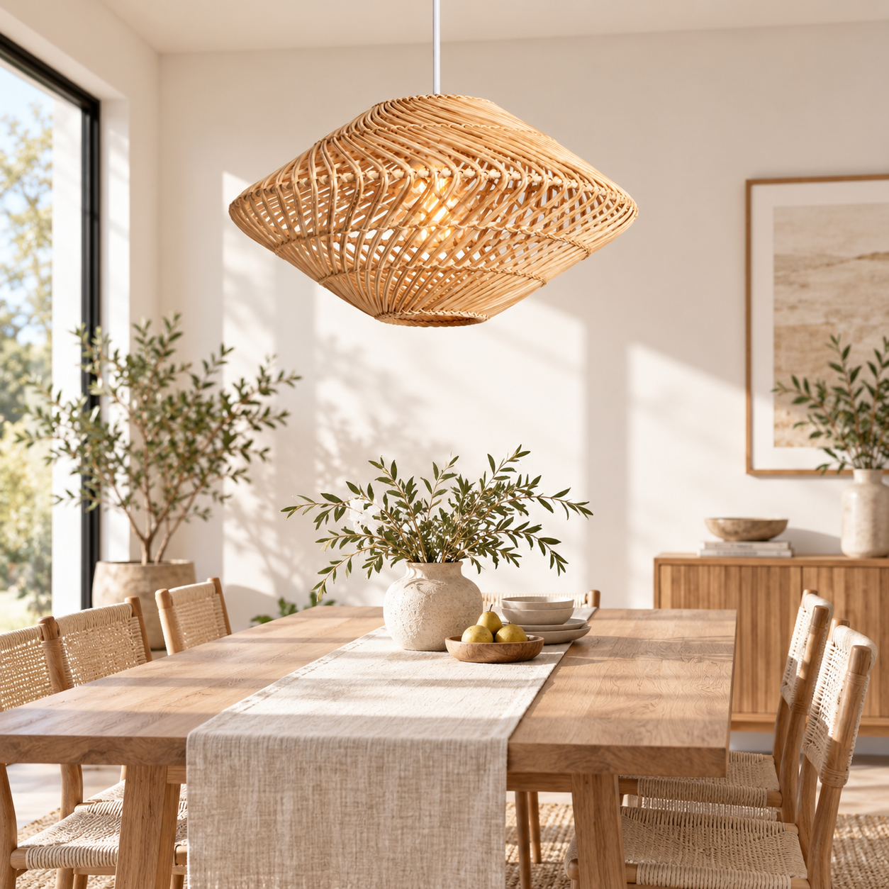 Handwoven Rattan UFO Pendant Light for Hospitality, Restaurant & Retail Projects