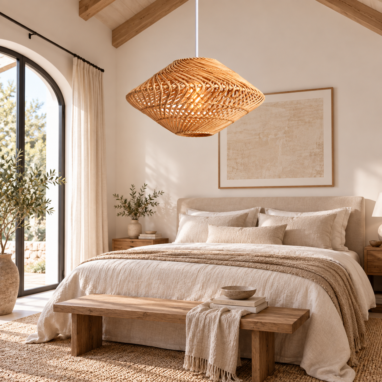 Handwoven Rattan UFO Pendant Light for Hospitality, Restaurant & Retail Projects