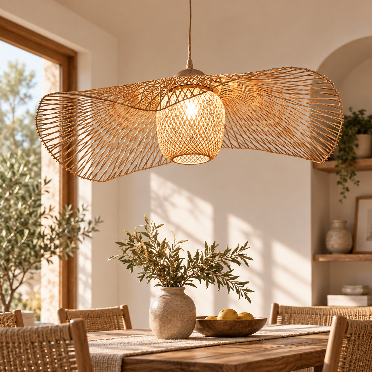 Sculptural Wing Woven Rattan Pendant Light for Hospitality & Retail Projects