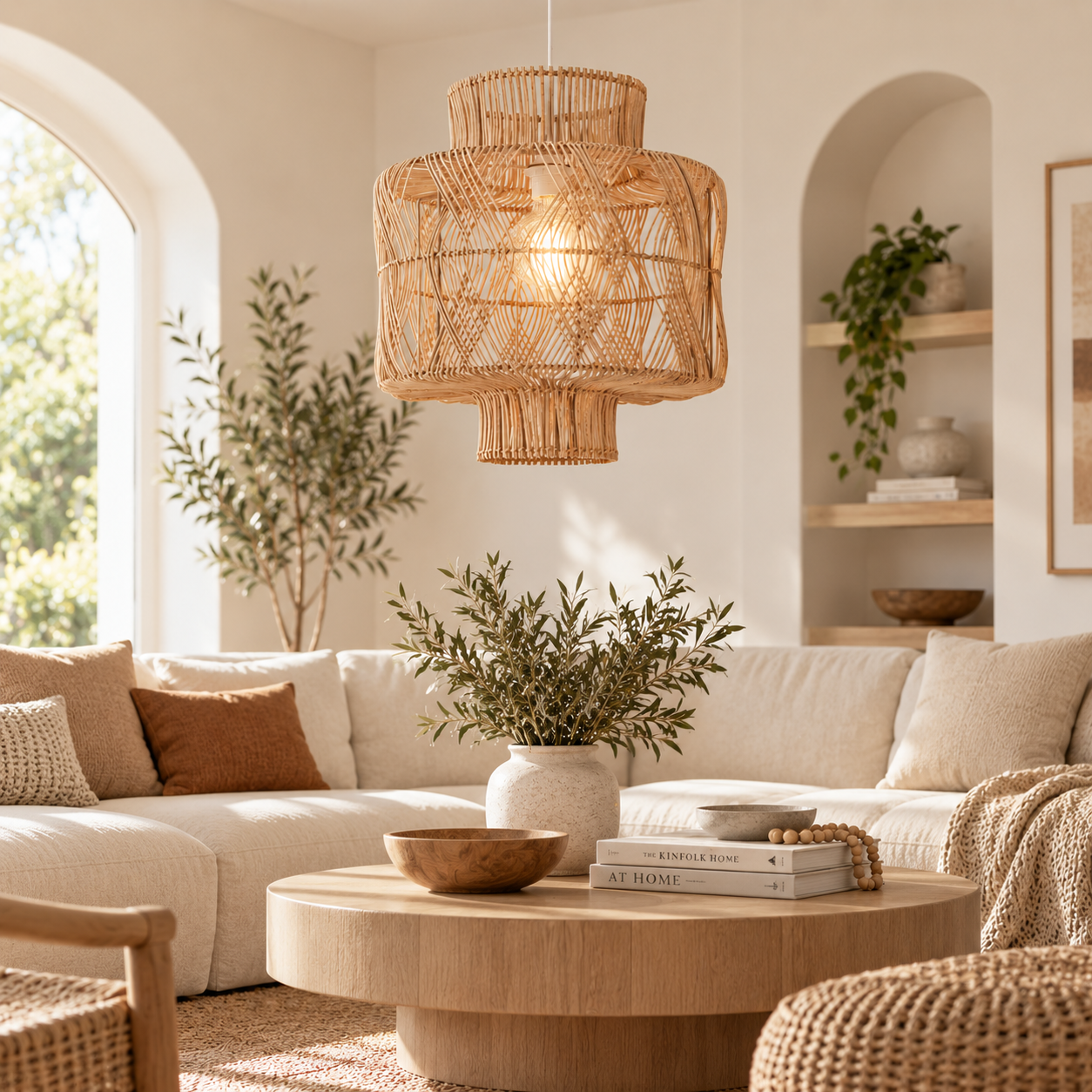 Sculptural Handwoven Rattan Drum Pendant Light for Hospitality & Retail Projects