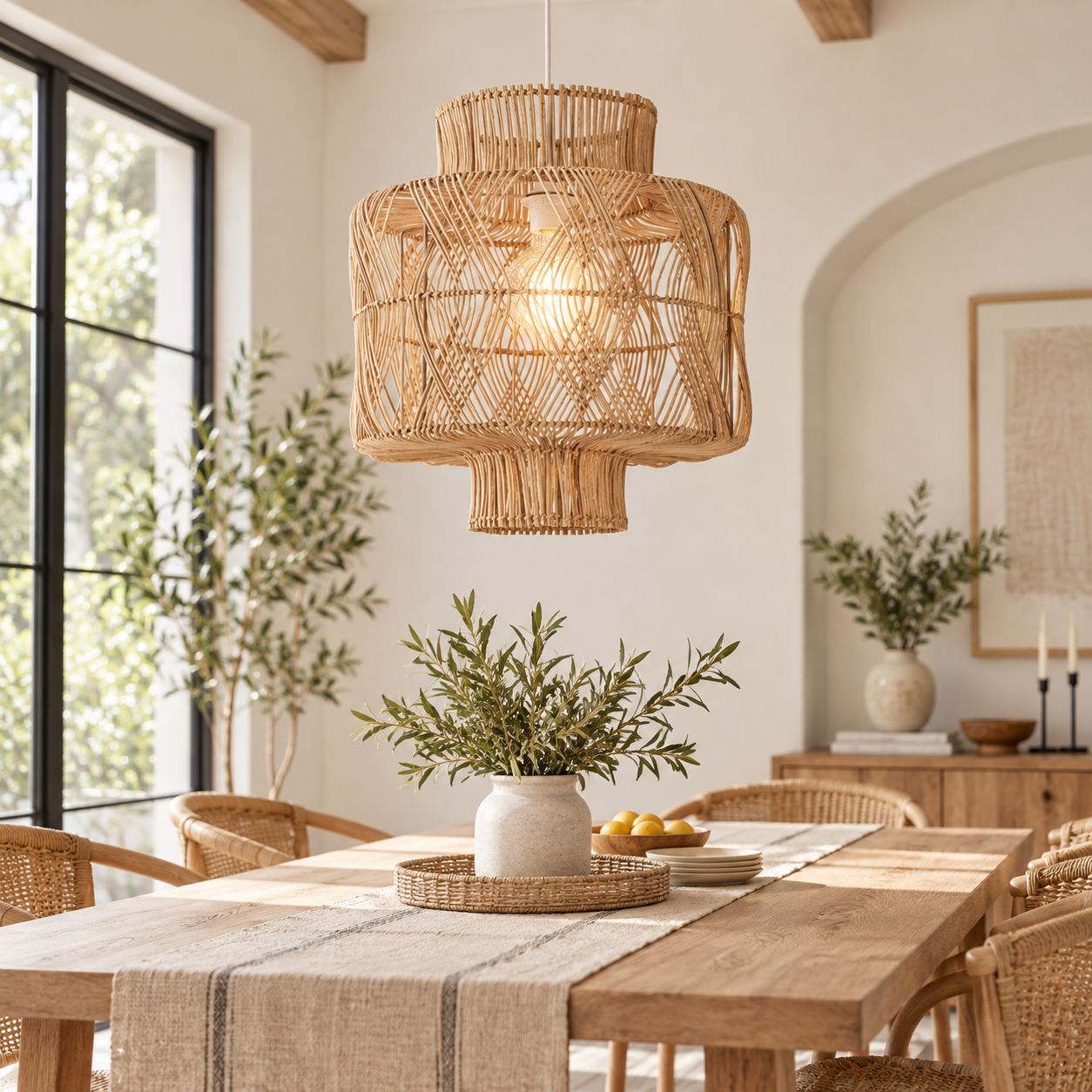 Sculptural Handwoven Rattan Drum Pendant Light for Hospitality & Retail Projects