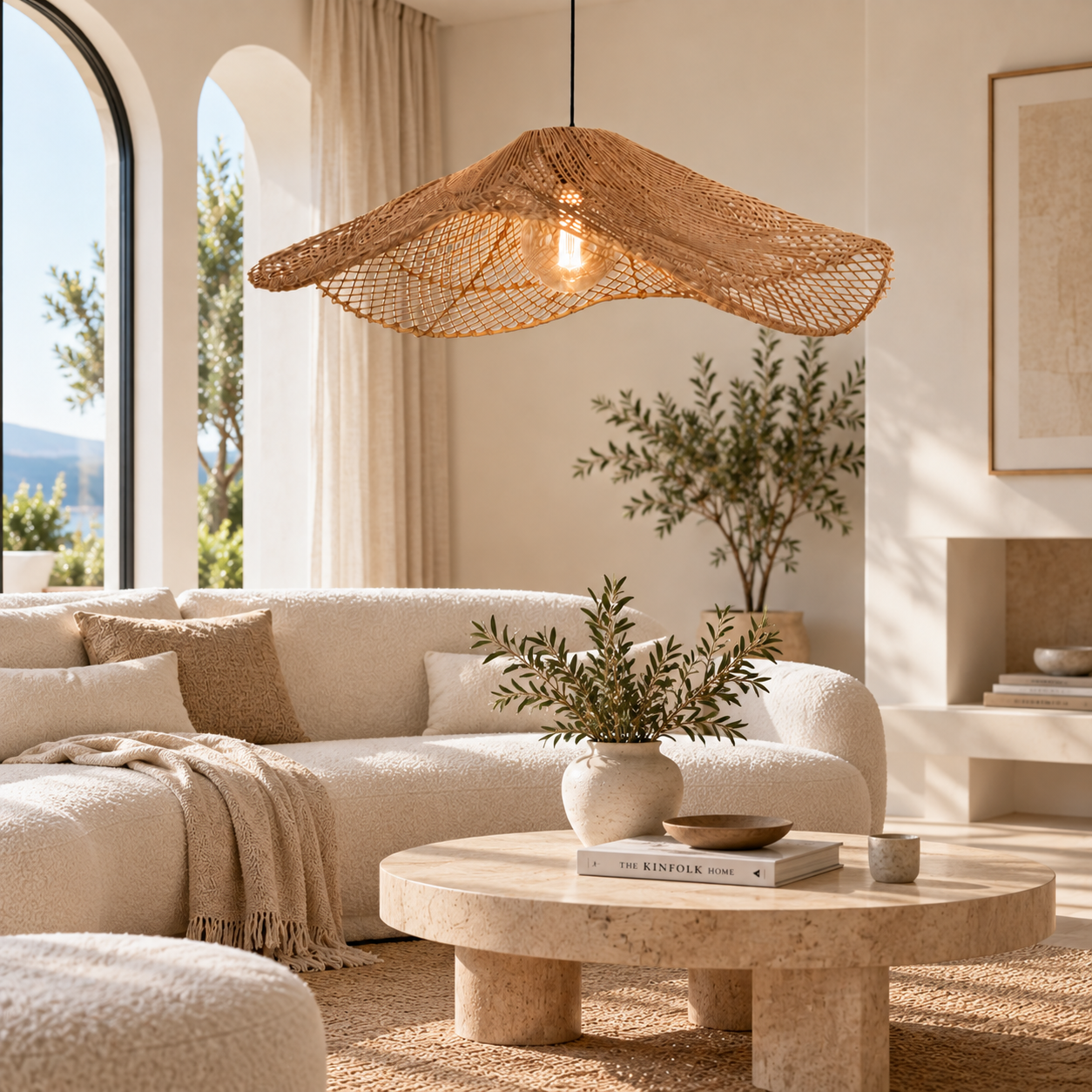 Sculptural Wave Woven Natural Fiber Pendant Light for Hospitality & Retail Projects