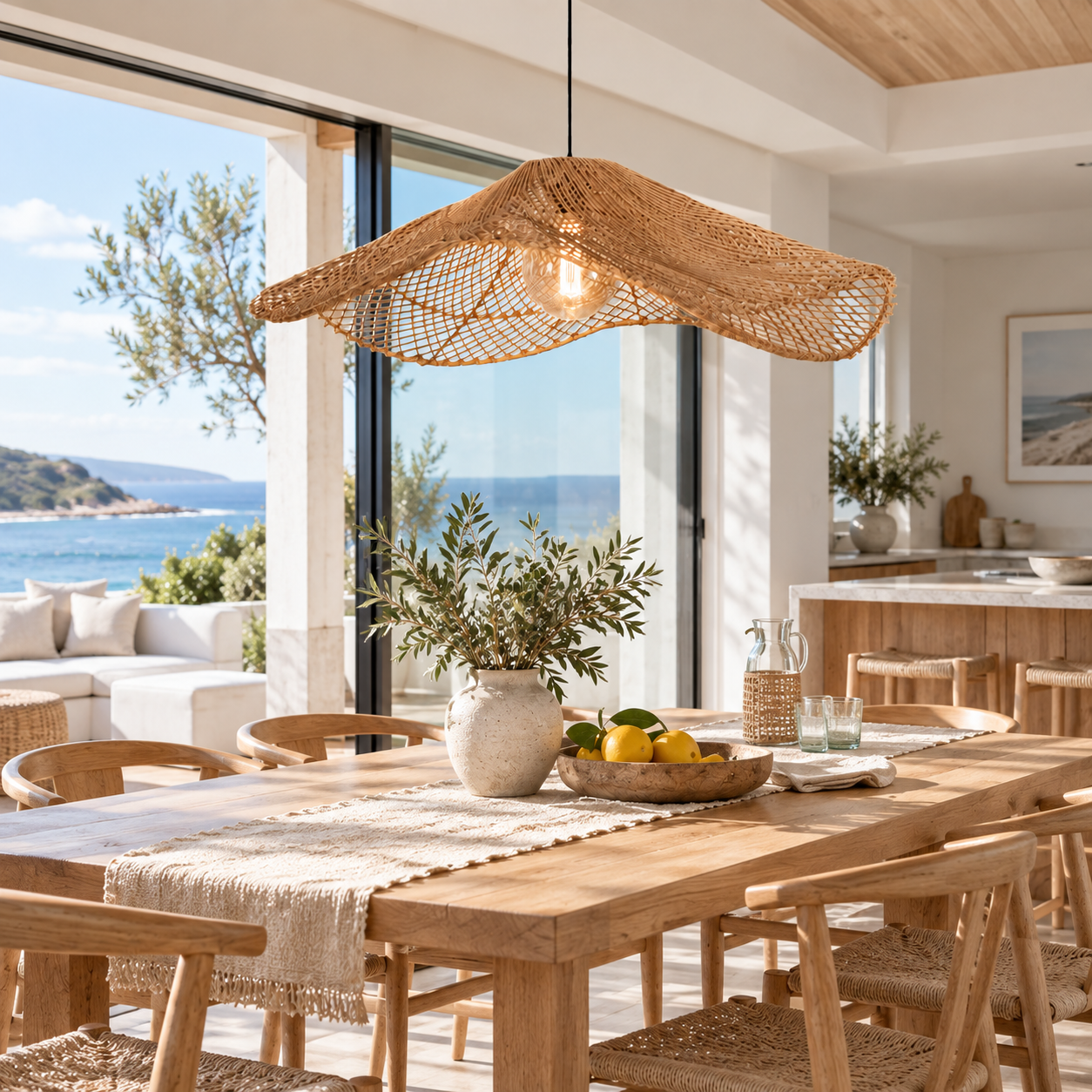 Sculptural Wave Woven Natural Fiber Pendant Light for Hospitality & Retail Projects