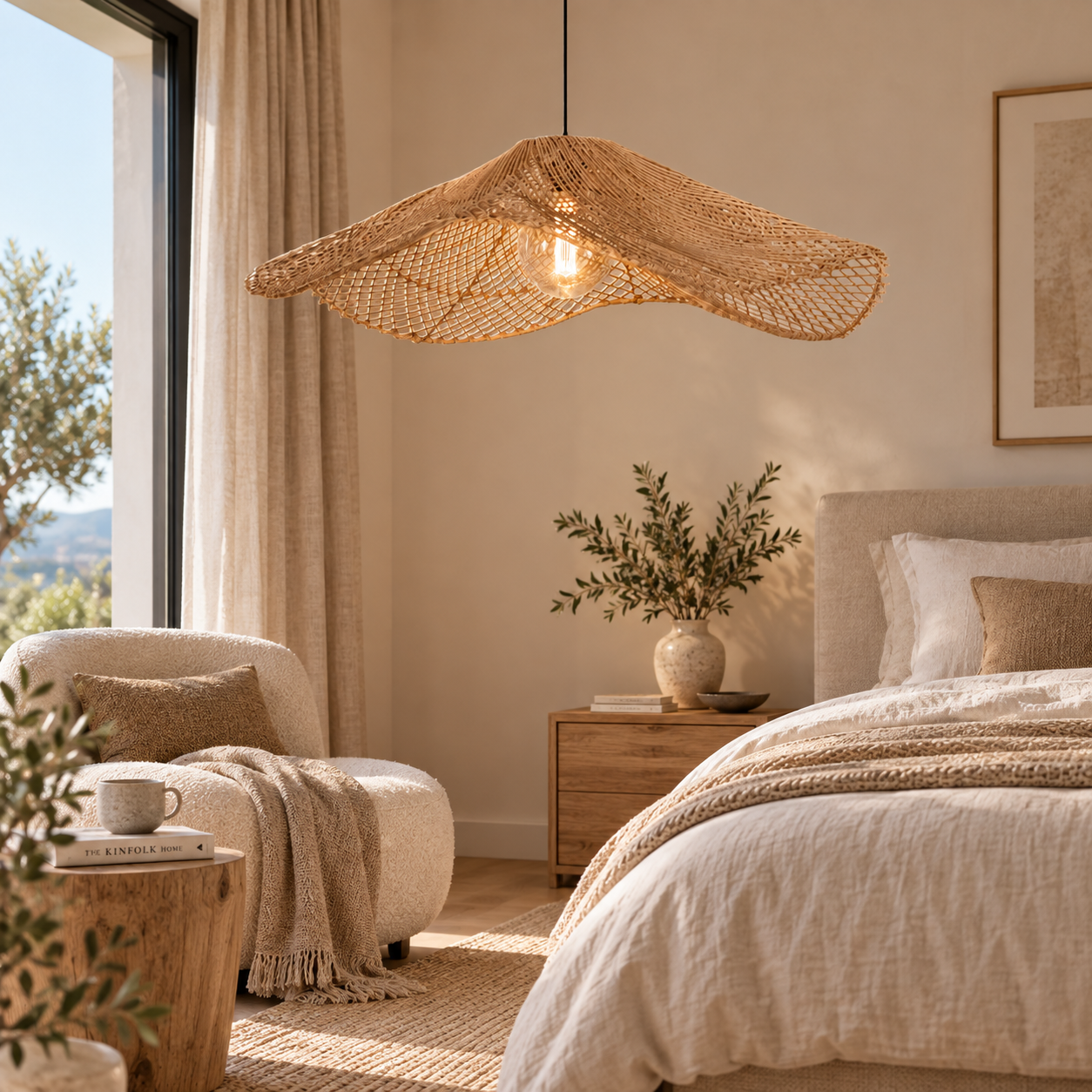 Sculptural Wave Woven Natural Fiber Pendant Light for Hospitality & Retail Projects