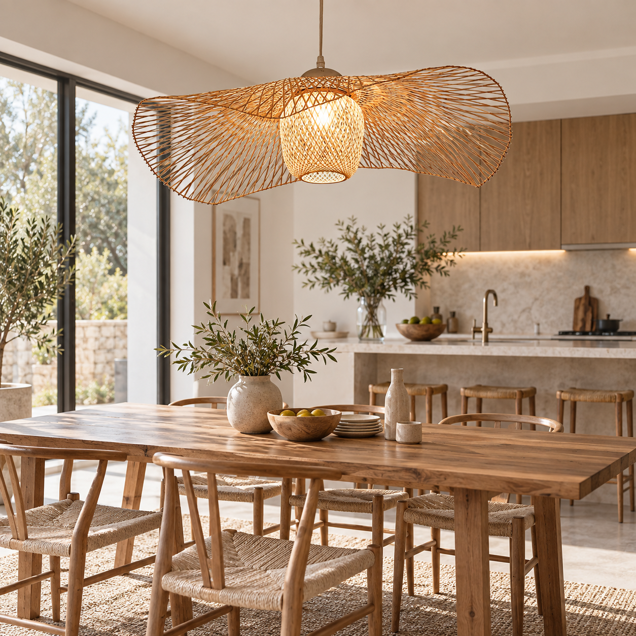 Sculptural Wing Woven Rattan Pendant Light for Hospitality & Retail Projects