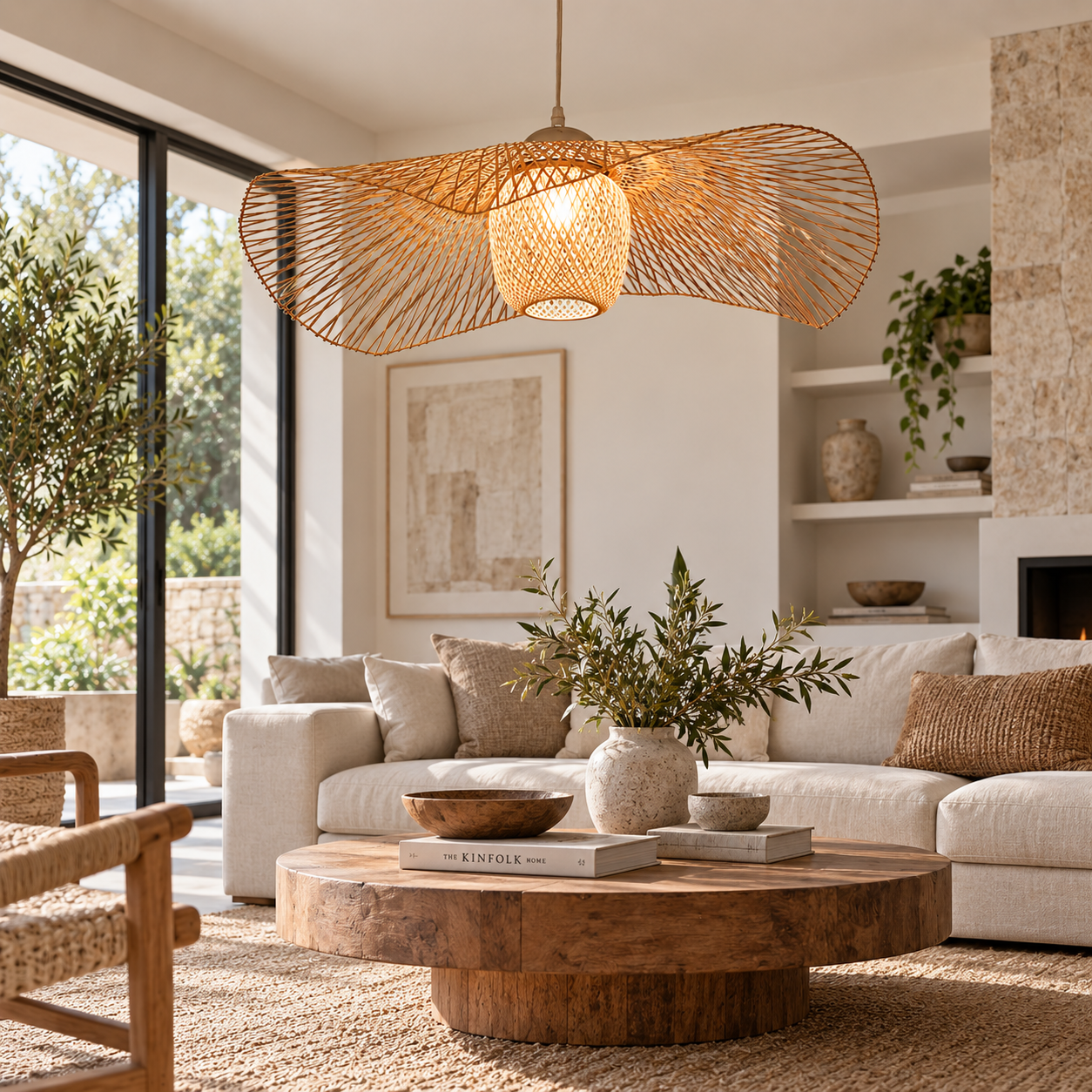 Sculptural Wing Woven Rattan Pendant Light for Hospitality & Retail Projects