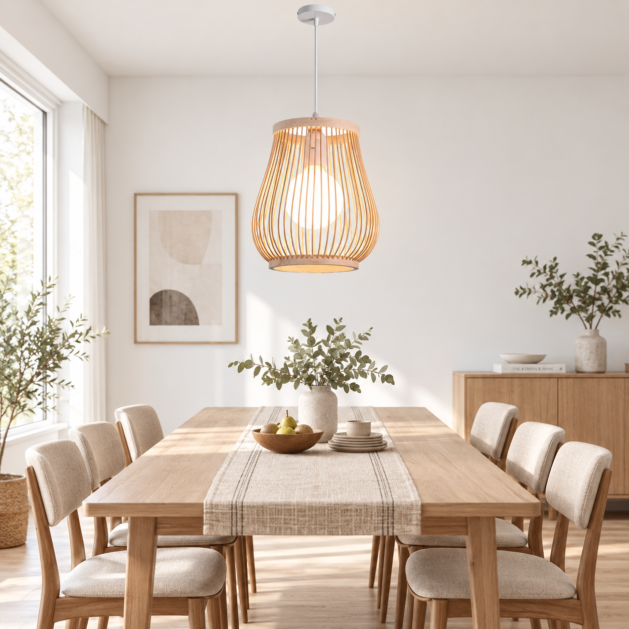 Open Slat Natural Wood Teardrop Pendant Light for Hospitality & Retail Projects