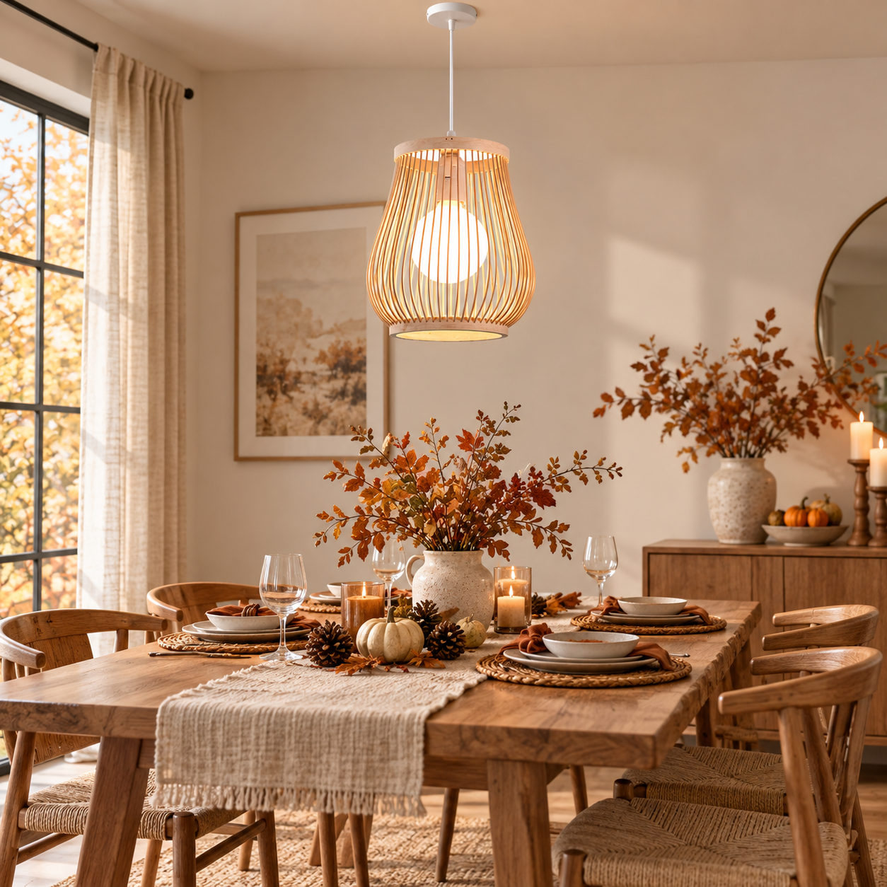Open Slat Natural Wood Teardrop Pendant Light for Hospitality & Retail Projects