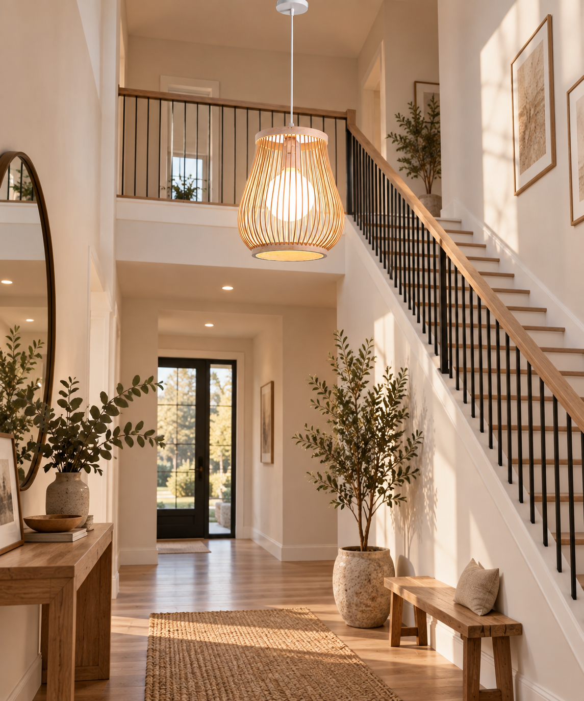 Open Slat Natural Wood Teardrop Pendant Light for Hospitality & Retail Projects